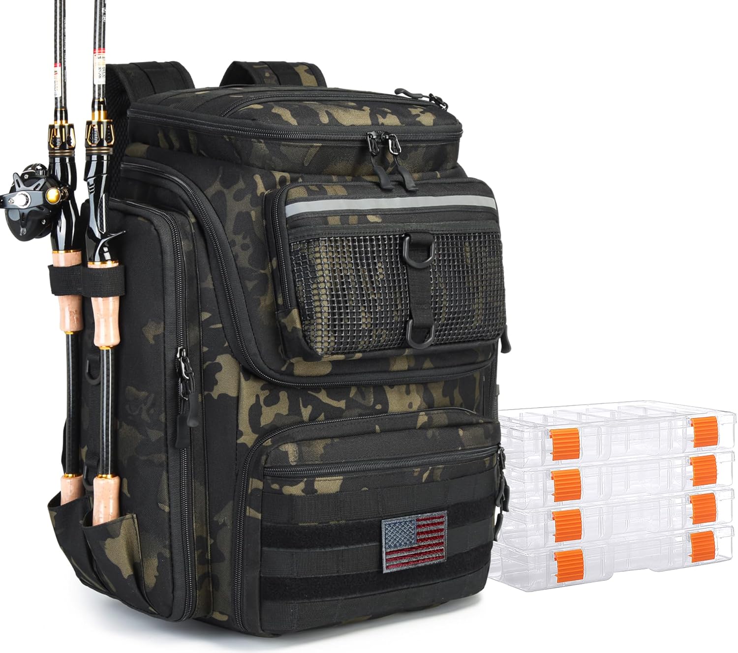 HAMBOLY Fishing Backpack with Rod Holders, 40L Tackle Box Backpack for Fishing Gear, Waterproof Fishing Bag for Men