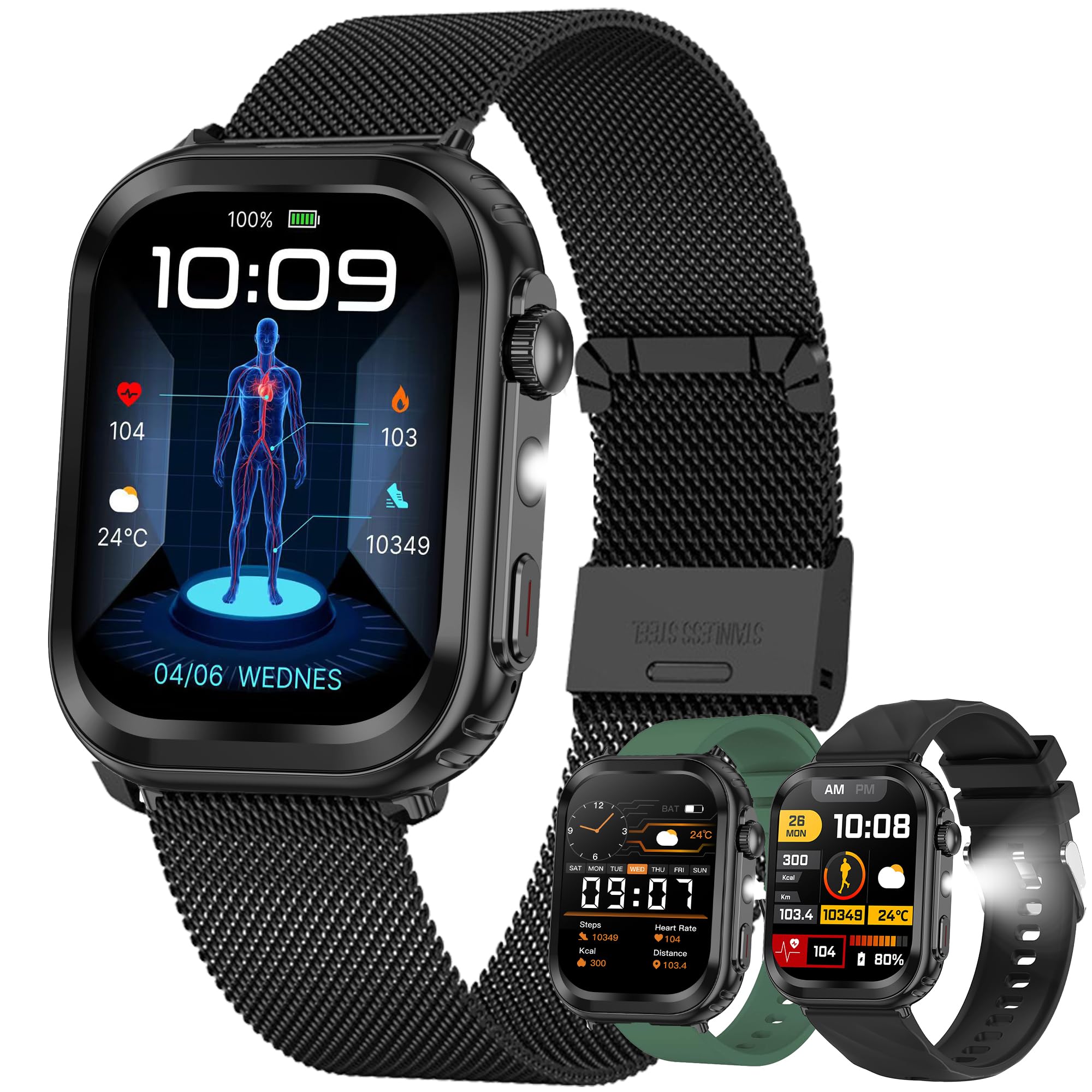 Smartwatch Uomo and smart watch donna Chiamata Bluetooth e Risposta Vivavoce, Smart Watch con100+ Modalità Sport Notifiche Messaggi Orologio Fitness Tracker per Android iOS (Nero)