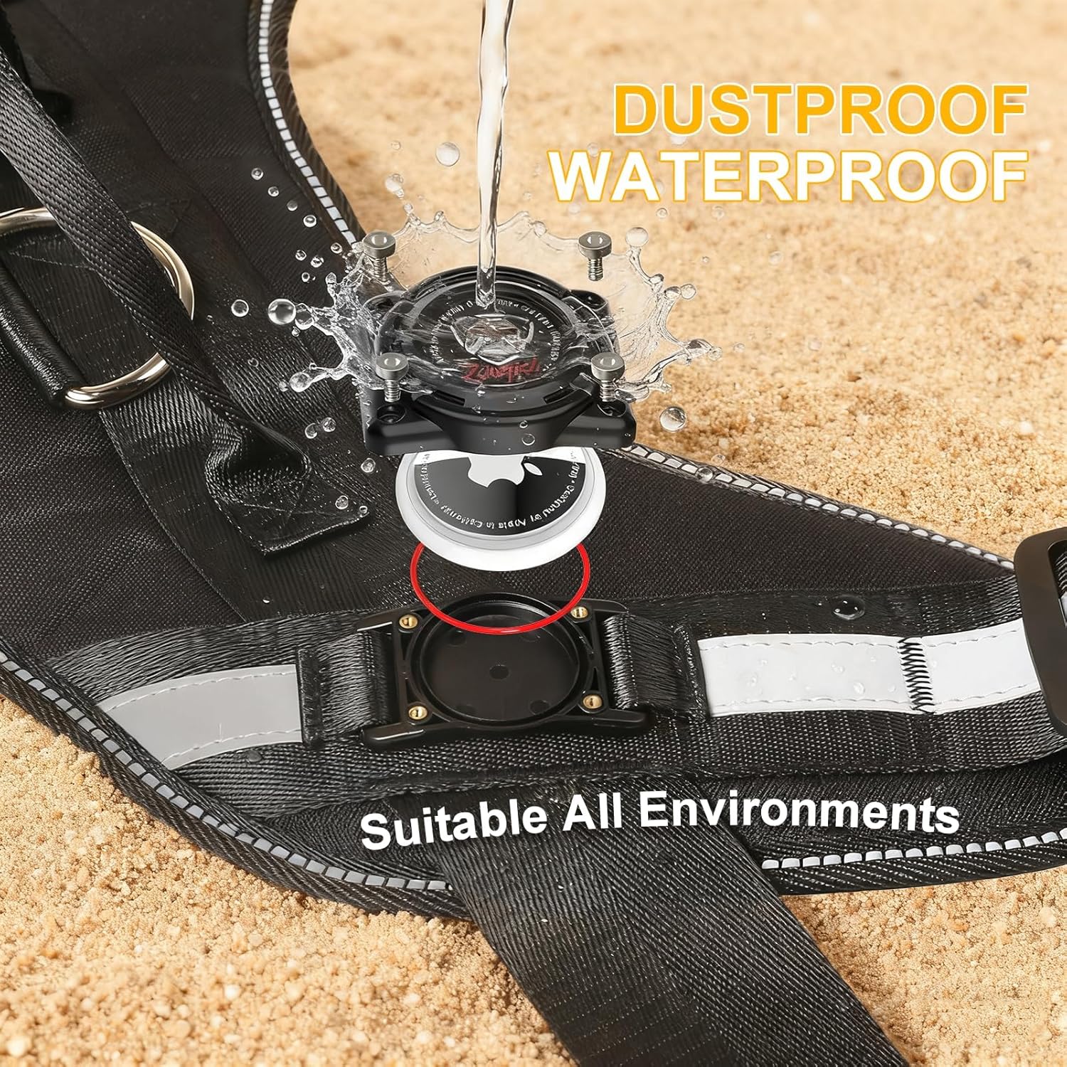 Waterproof AirTag Dog Harness, No-Pull Dog Harness with Airtag Holder, Reflective Adjustable Dog Vest Harness with Apple Air Tag Case, Material- Durable Harness for Small Medium Large Dogs (Black, M)