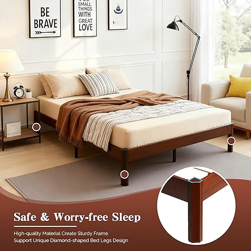 Miniatura 3 de Base de cama de plataforma tamaño Queen para dormitorio, marcos de cama de madera resistente de 14 pulgadas con listones de madera, fácil montaje,