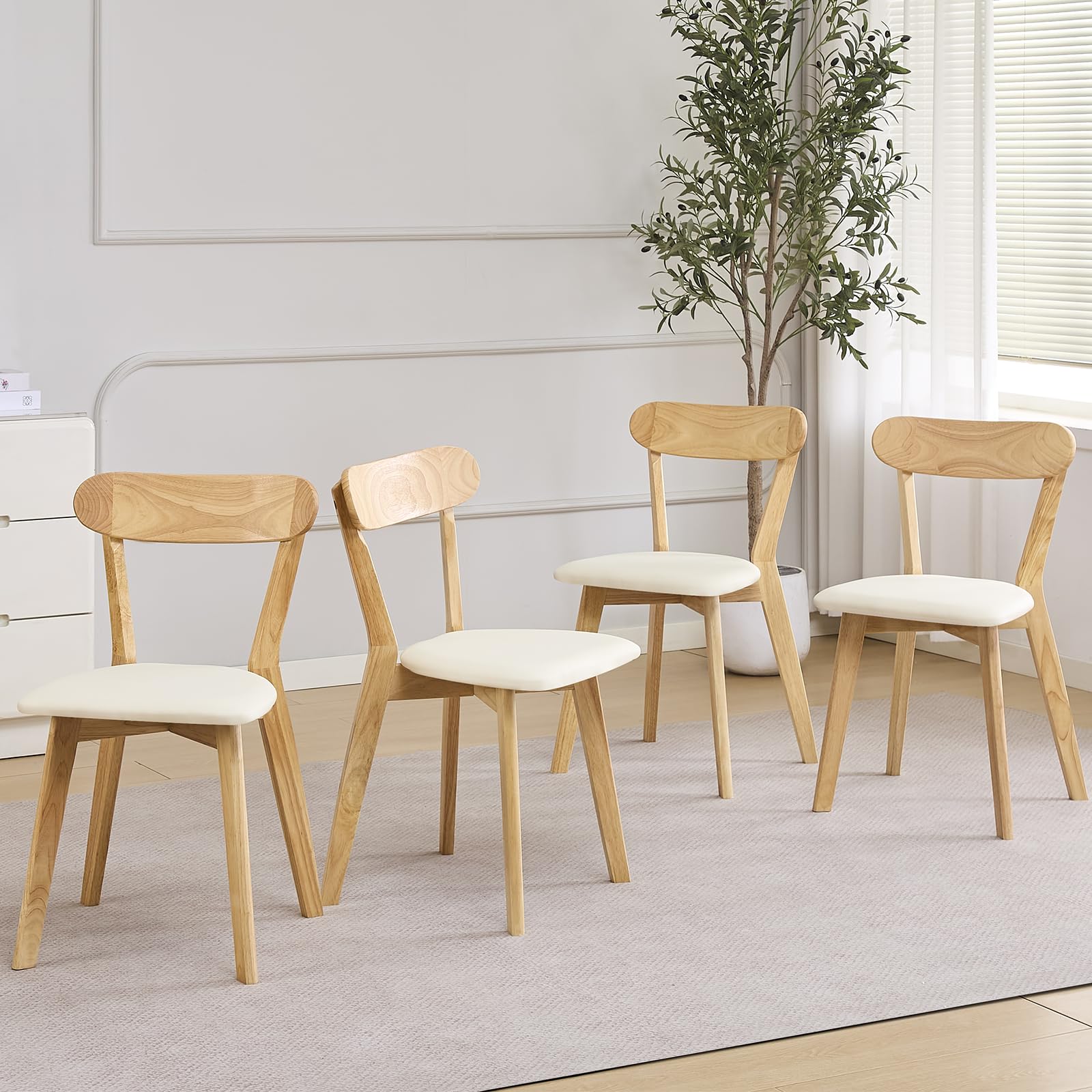 paonne Solid Wood 4 Dining Chairs Modern Wooden Kitchen Chairs Set of 4 with Cushions — image 1