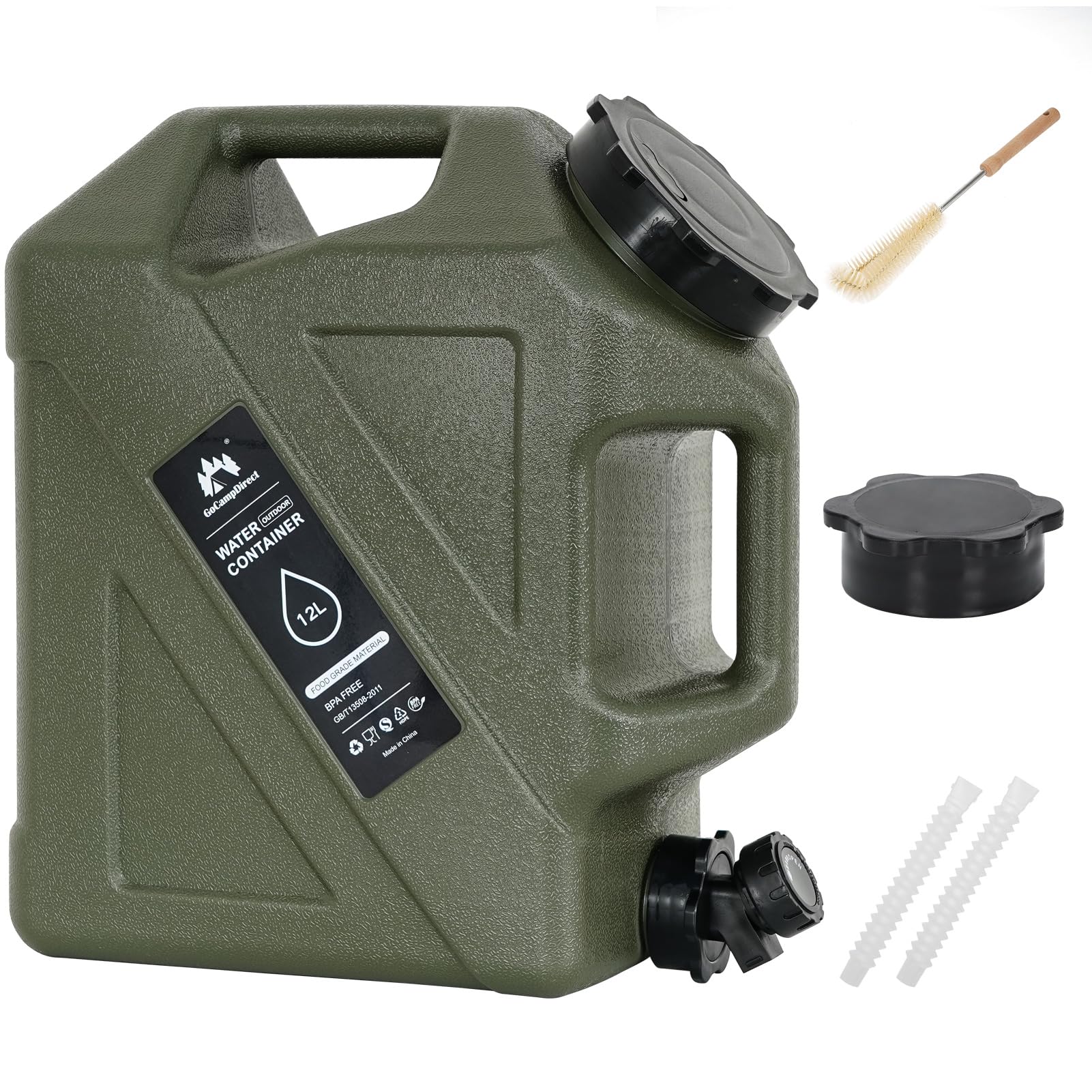 Contenedor de agua para camping, jarra de agua de 3.2 galones con grifo y espiga, tanque de agua portátil para suministros de picnic al aire libre, color verde
