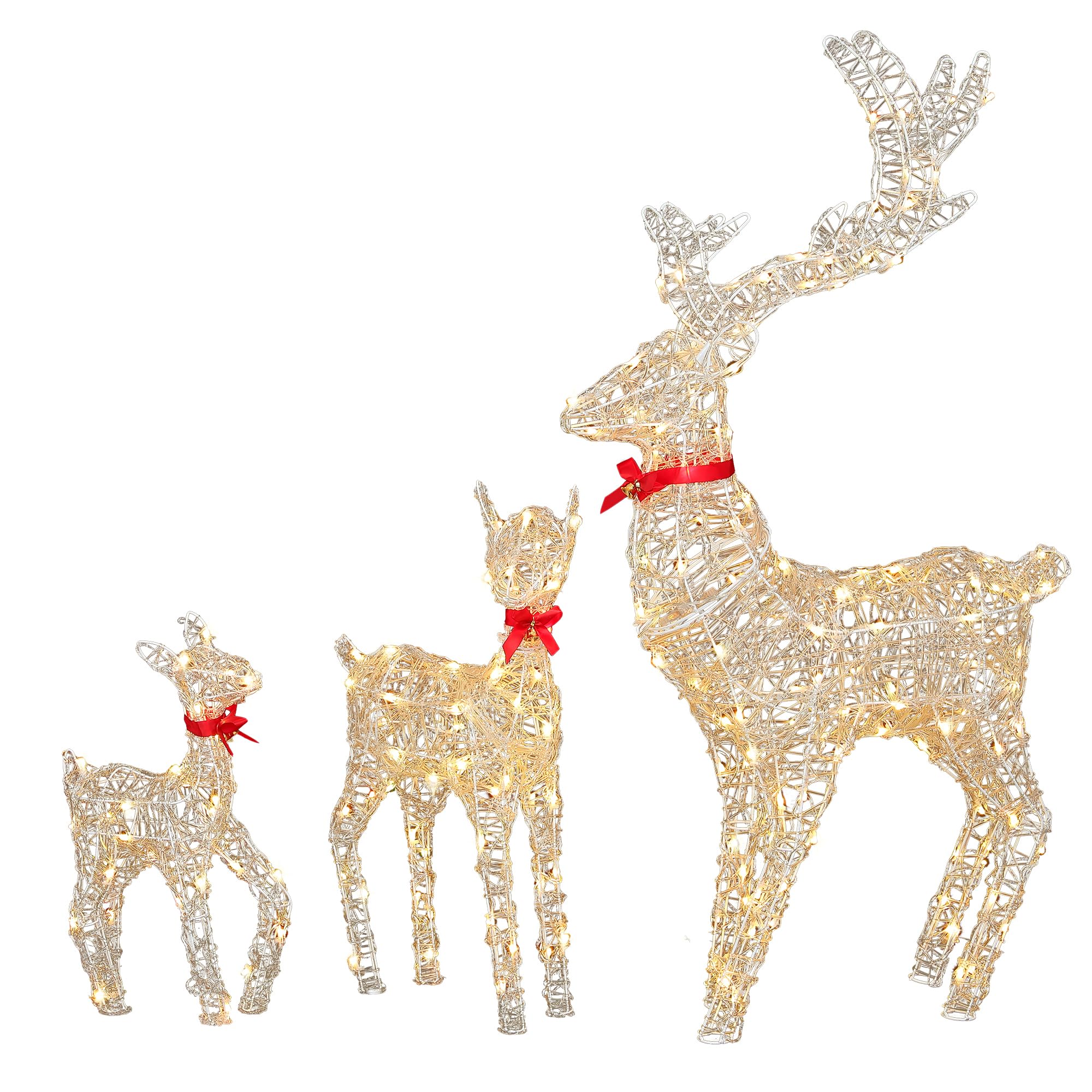 YITAHOME 3-teiliges LED Rentier Familie, Beleuchtete Weihnachtsdekoration mit Fernbedienung, 210 LEDs mit 89 Modi, abnehmbarem Geweih und Halsteil, Weihnachtsbeleuchtung für drinnen und draußen