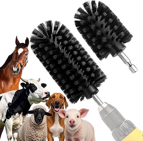BABORUI Livestock Scratching Brush for Cattle, Horses, Pigs, Goats – Drill Attachment Grooming Brushes, Easy to Install, Heavy-Duty Brush for Itching Relief & Shedding