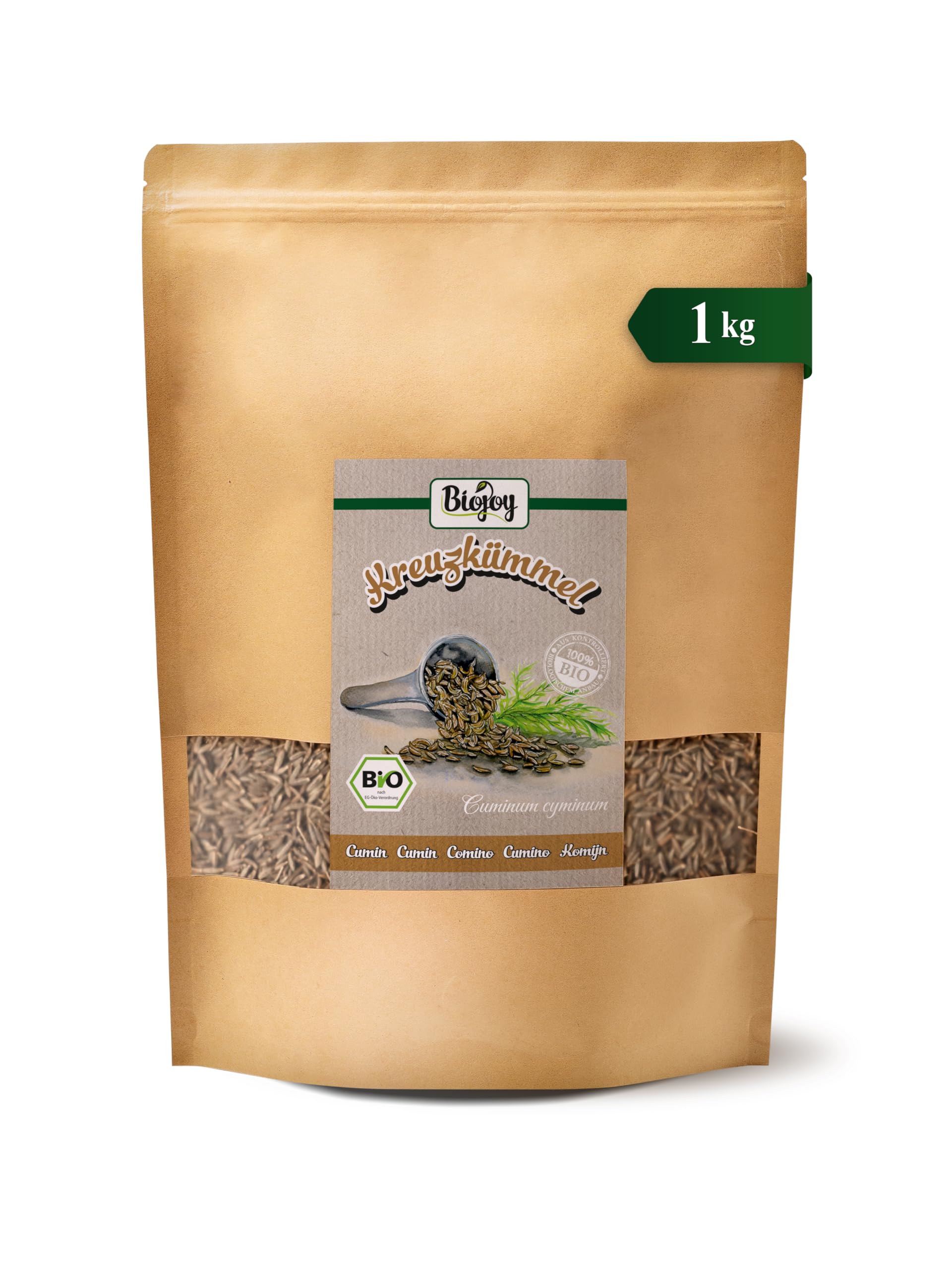 Biojoy Cumin en graines BIO (1 kg), Cumin entier, sans additifs (Cuminum cyminum)