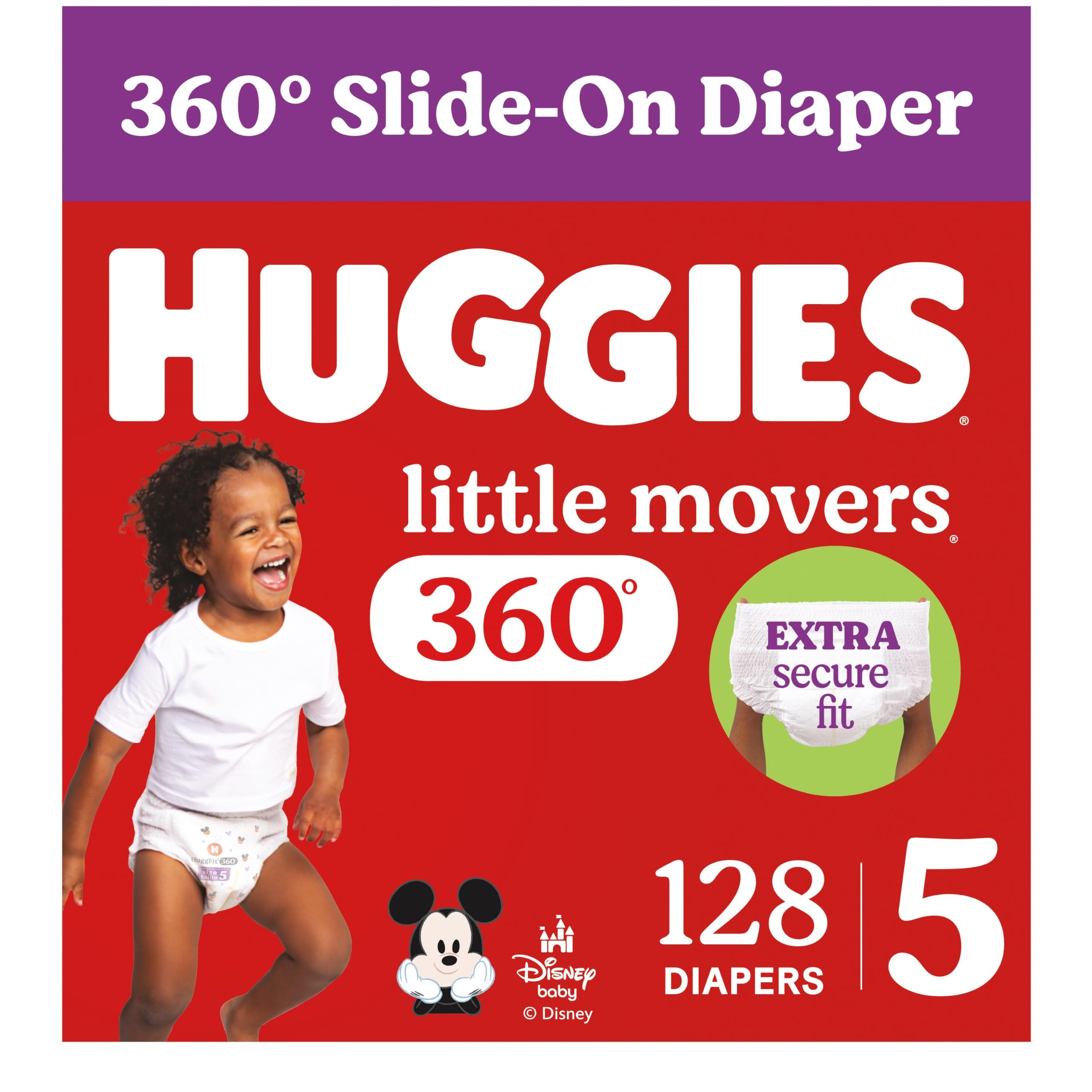 Huggies Little Movers HuggFit 360 Diapers Size 5, 128 Count (2 Packs of 64)