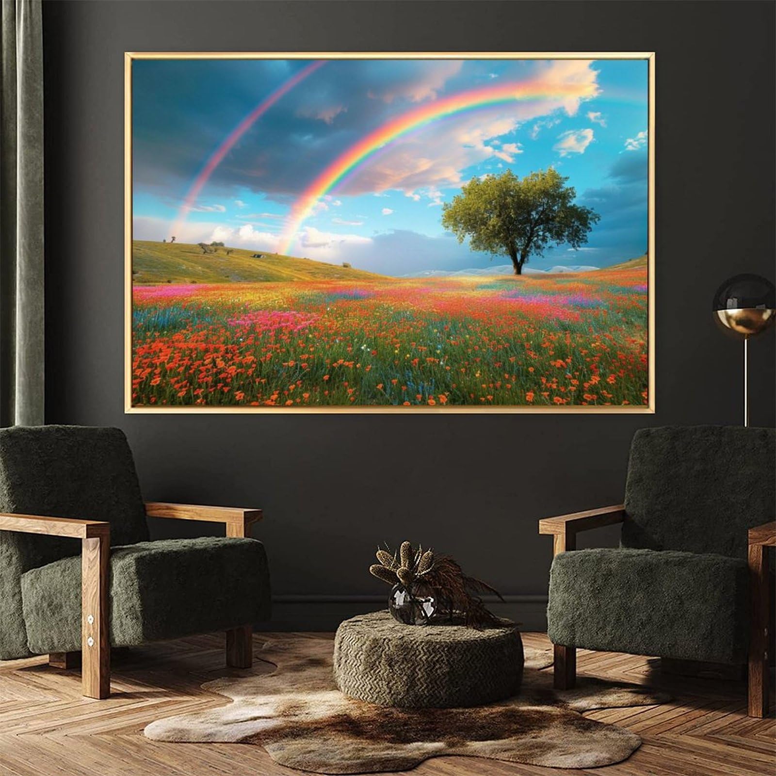 絵画 インテリア絵 額付(黒)油絵　uF6-063203　田園風景、朝陽、夕陽 絵画 インテリア絵 額付(黒)油絵 uF6-063203 田園風景、朝陽