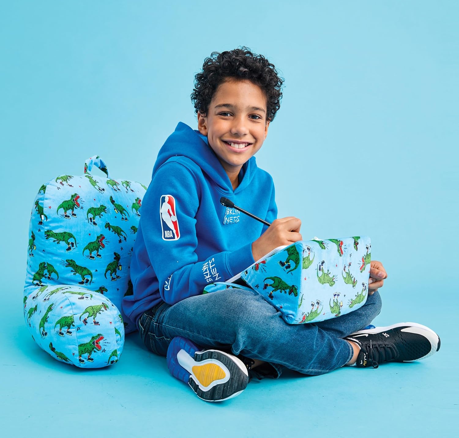 iscream Silky Soft Plush 37.5" x 15.5" Lounge and Reading Bed Support Pillow - Dinos on a Roll