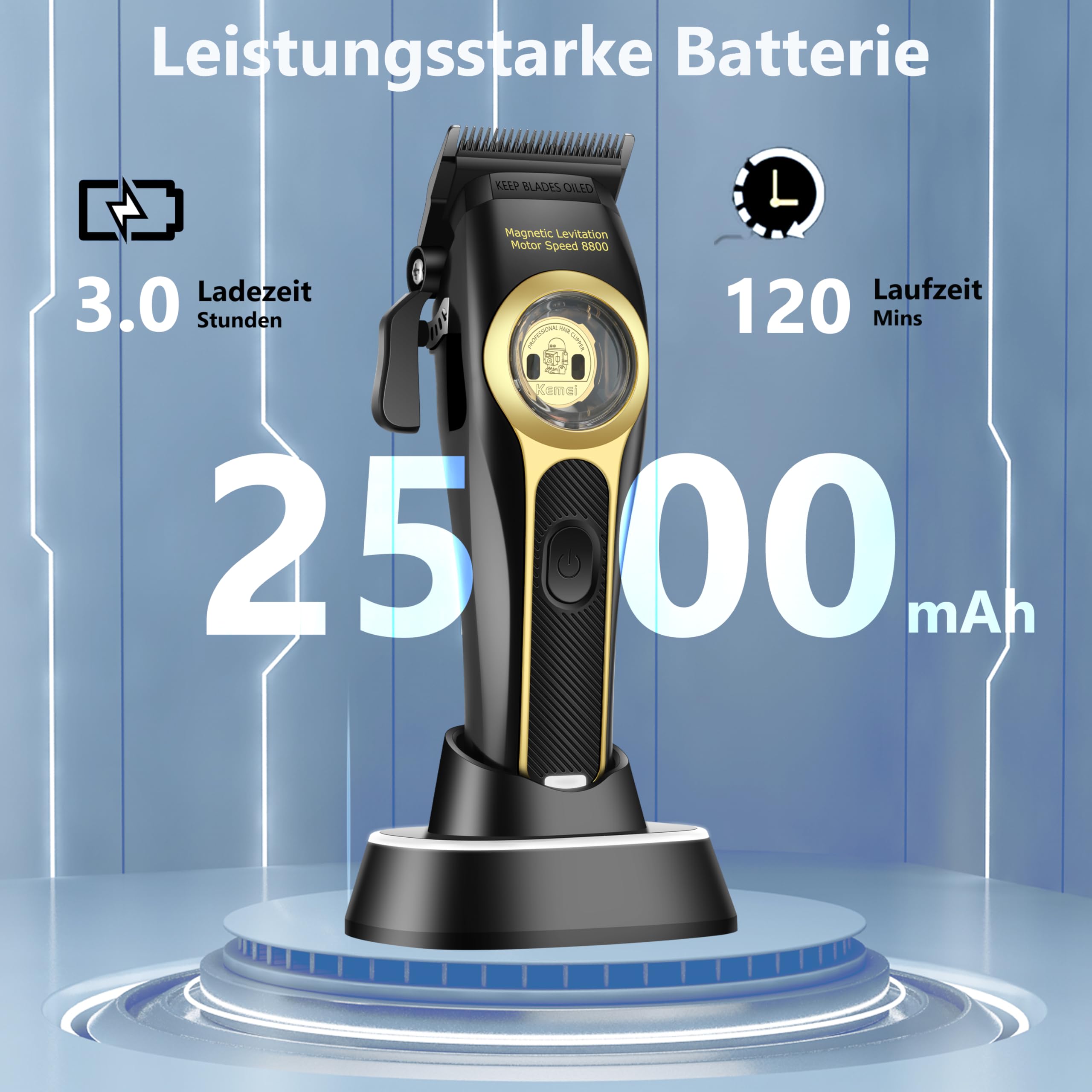 KEMEI 2373 Professionelle Haarschneidemaschine für Männer, kabelgebundenes/kabelloses Haarschneideset, Haar- und Bartschneider, 8800 U/min Barber Clippers mit magnetischem Schwebemotor