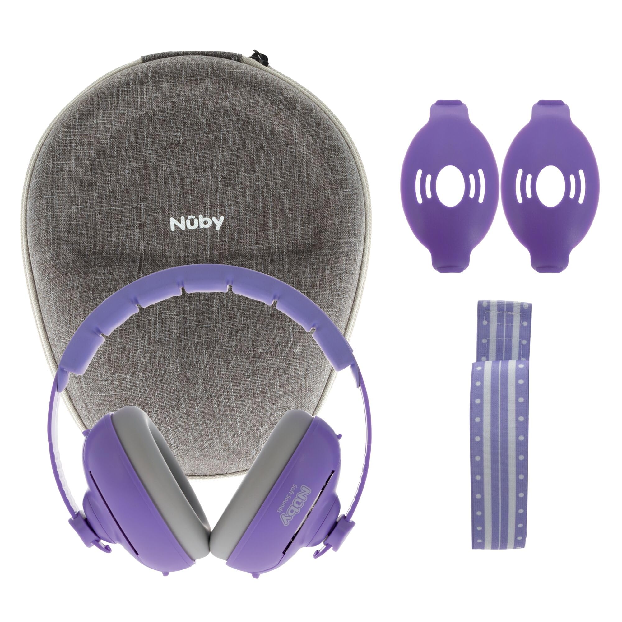 Nuby Soft Sounds 2-in-1 Noise-Canceling Baby Earmuffs with Travel Case - Adjustable Noise Protection for Infants and Toddlers - Purple