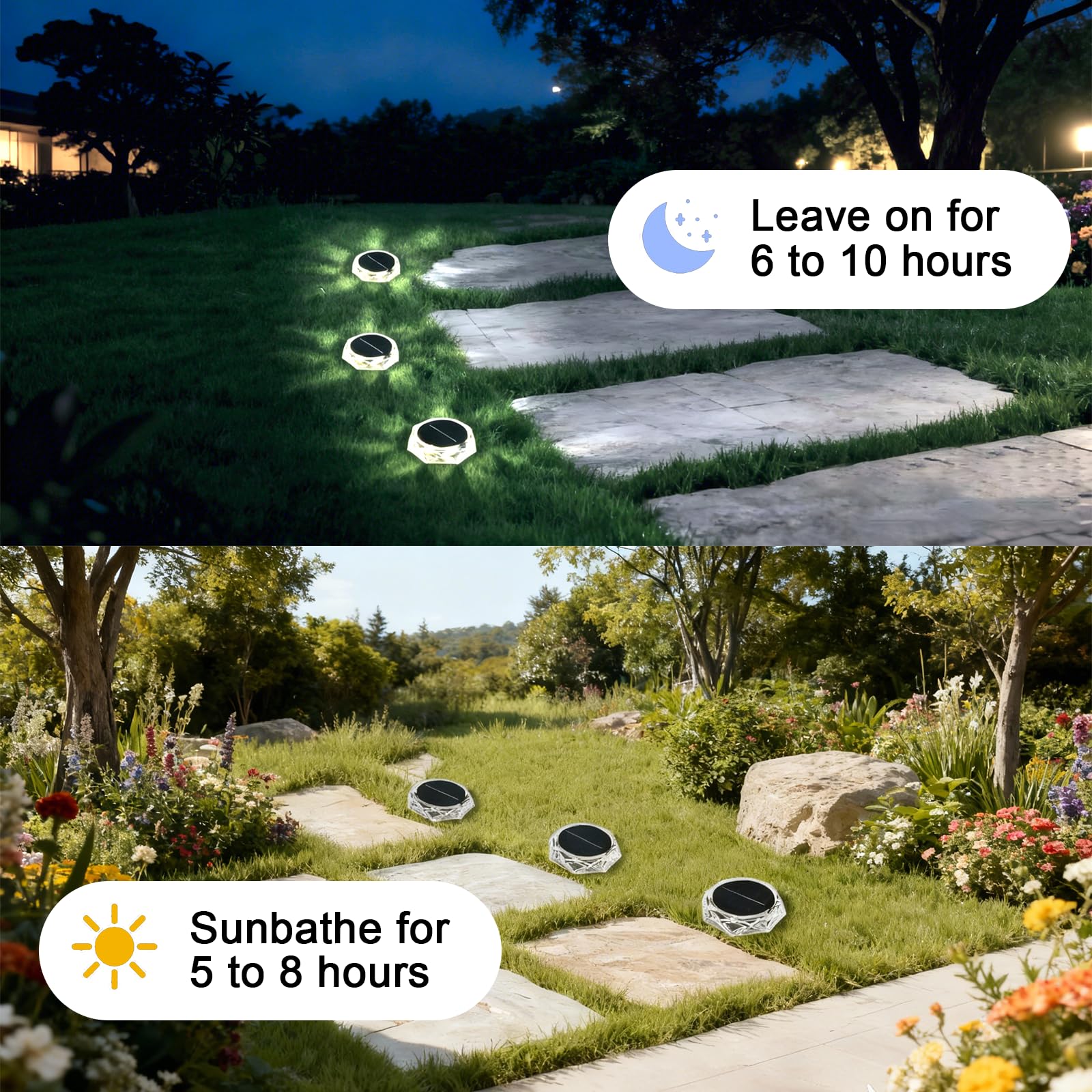 Solar Ground Lights Outdoor, 6 Pack Solar Garden Lights IP65 Waterproof, 8 Bright LEDs Decking Lighting with 600mAh Battery for Garden Lawn Patio Yard Landscape (Cool White) — view 3
