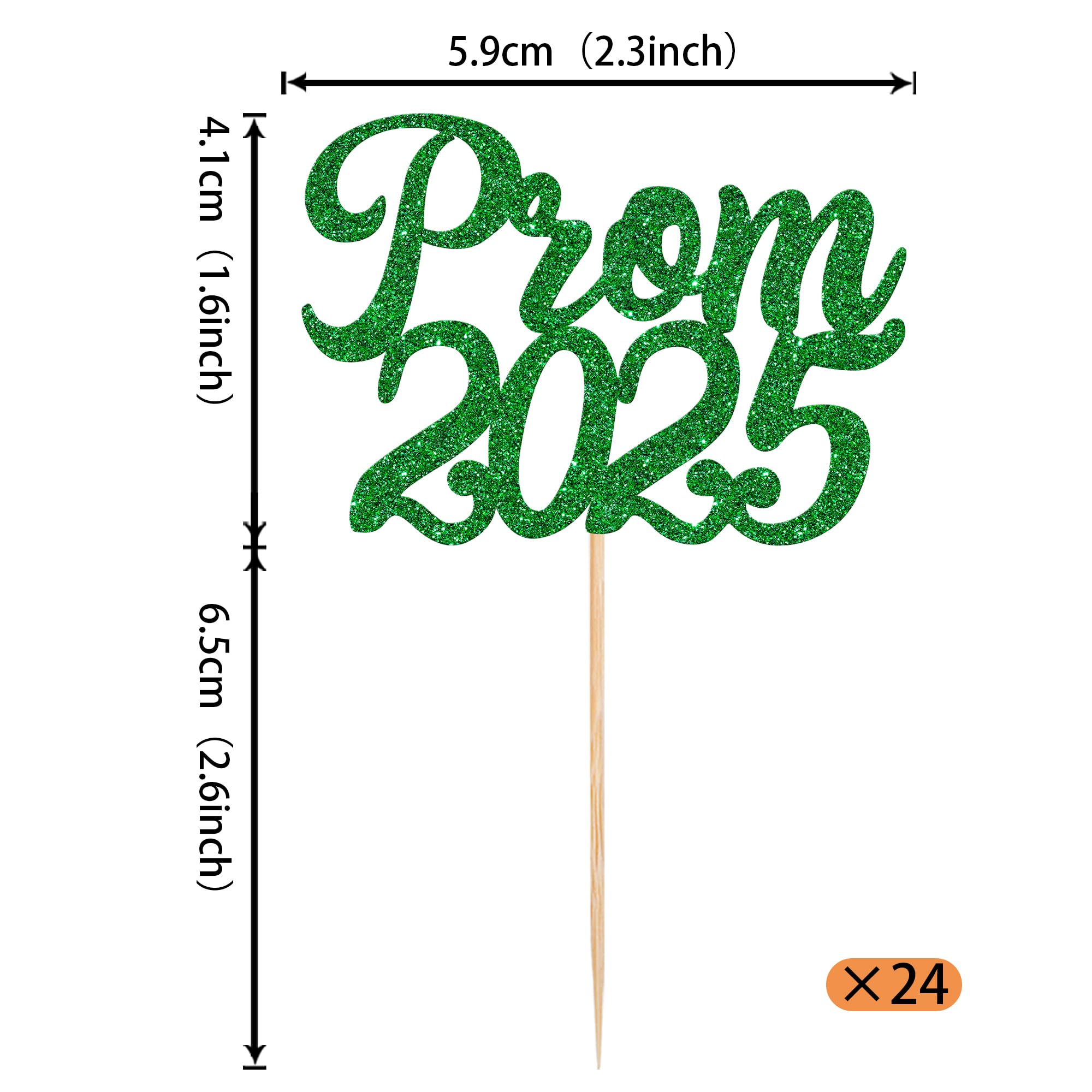 Xsstarmi 24 Pack Prom 2026 Cupcake Toppers Glitter 2026 Graduation Cupcake Picks Class of 2026 Cake Decorations for College Graduation Prom Party Supplies Green - Image 2
