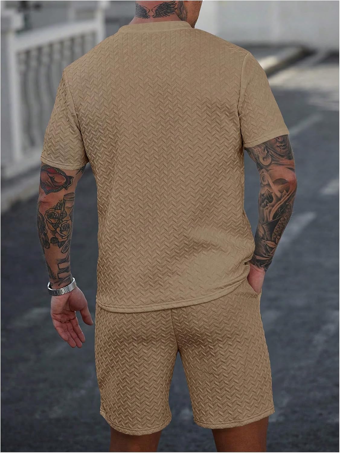 SOLY HUX Men's Summer 2 Piece Outfit Textured T Shirt and Shorts Set Short Sleeve Casual Tracksuits - Image 2