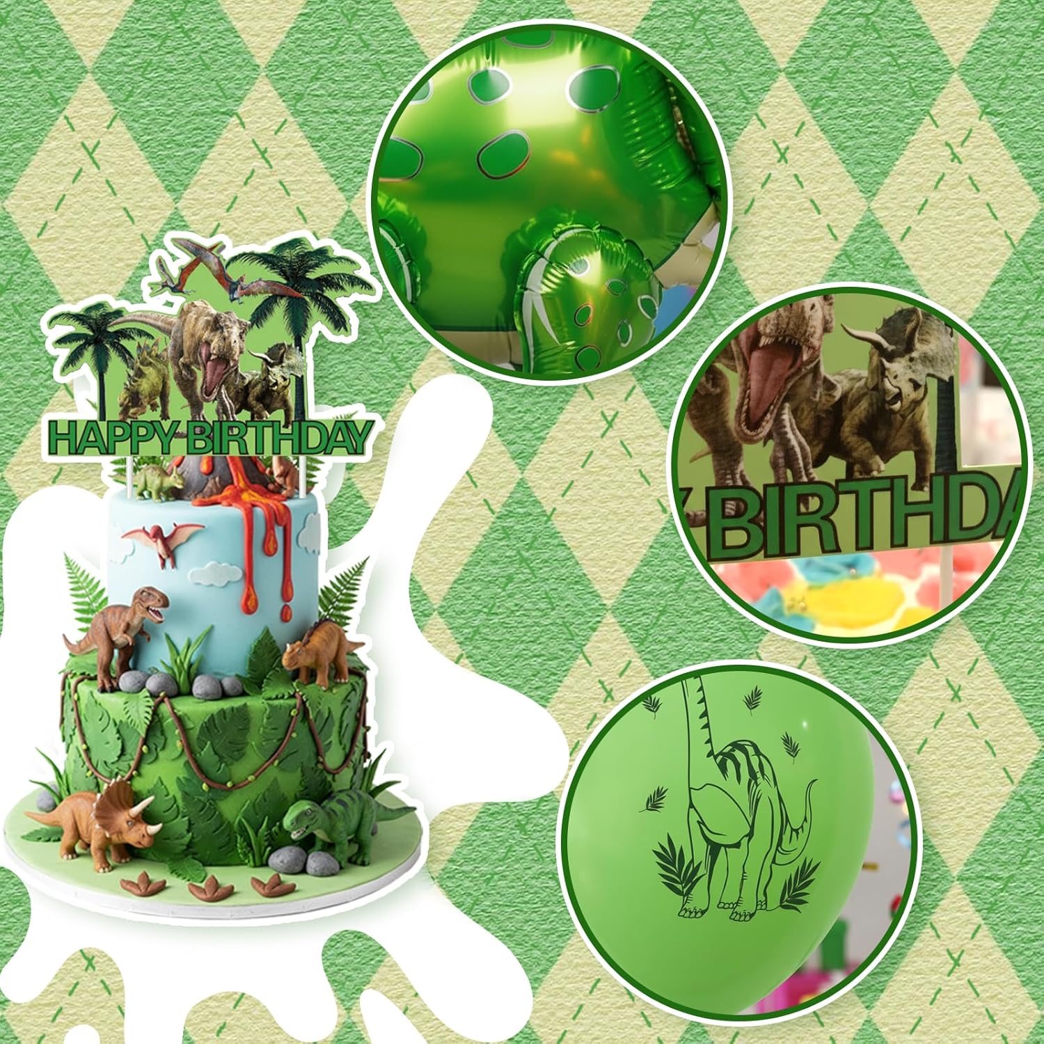 Dinosaur Birthday Party Decorations Set - Includes Happy Birthday Banner, Cake & Cupcake Toppers, Latex Balloons, Foil Balloon, 38pc Dinosaur Party Supplies for Home, School - Image 6