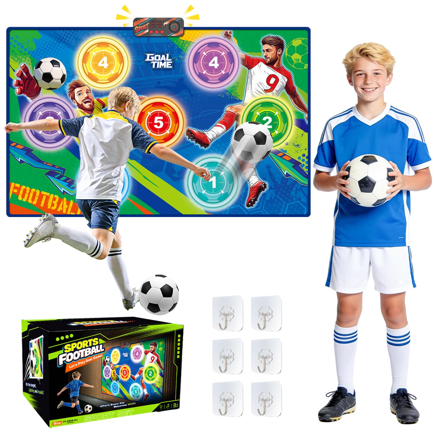 FOTSHAR Juego de fútbol electrónico, Juego de portería de fútbol para Interiores y Exteriores con Pantalla de puntuación en Vivo, 3 Modos, 2 Bolas, Regalo de cumpleaños, Juego de fútbol