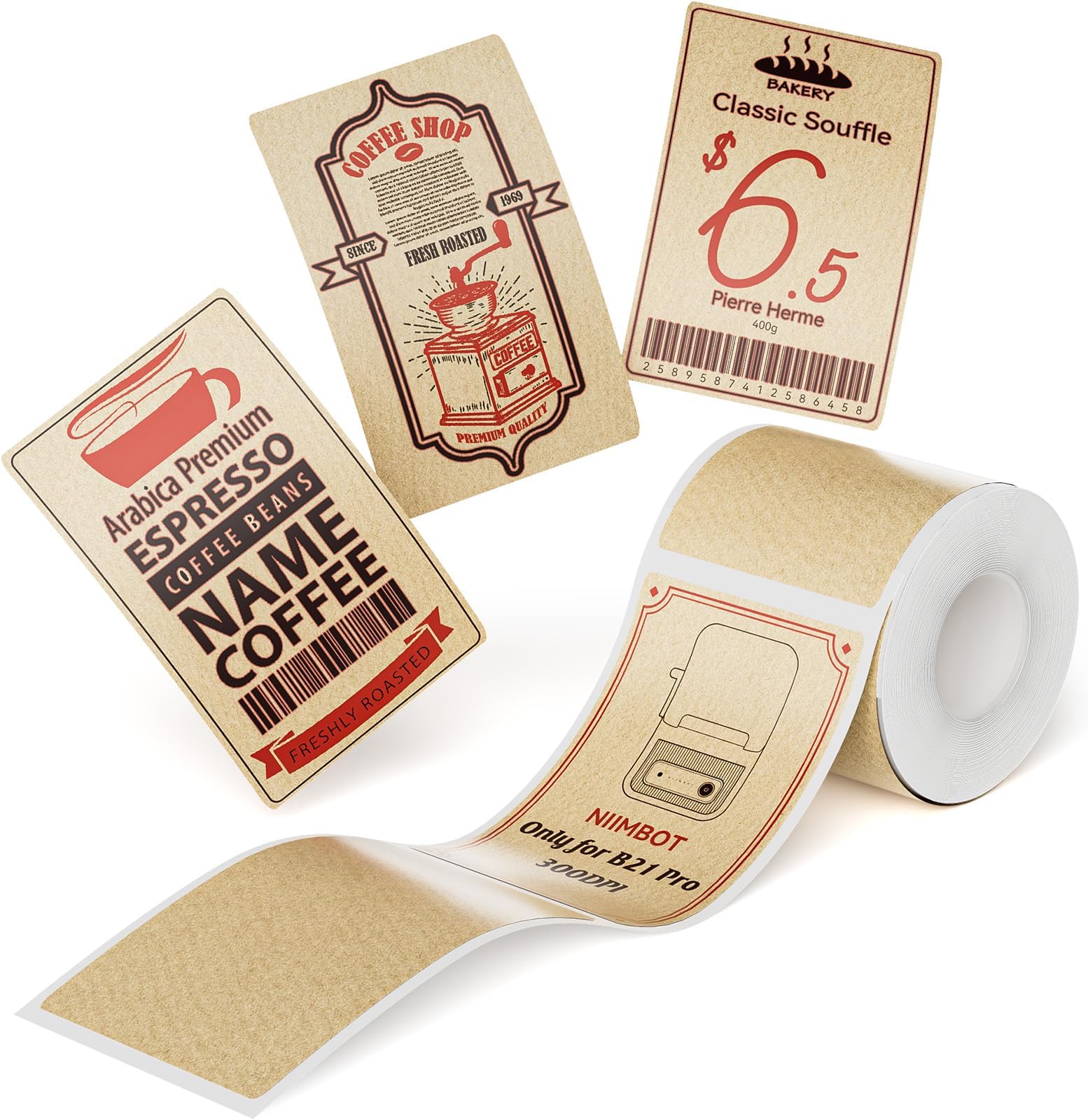 NIIMBOT Red&Black Labels, Refill Sticker Papers Compatible with Pro Series Label Makers, Dual Color Printing Stickers Good Idea for Schools,Business,Price Tags,Baking(2''x3.15''/50x80mm-Kraft Paper)
