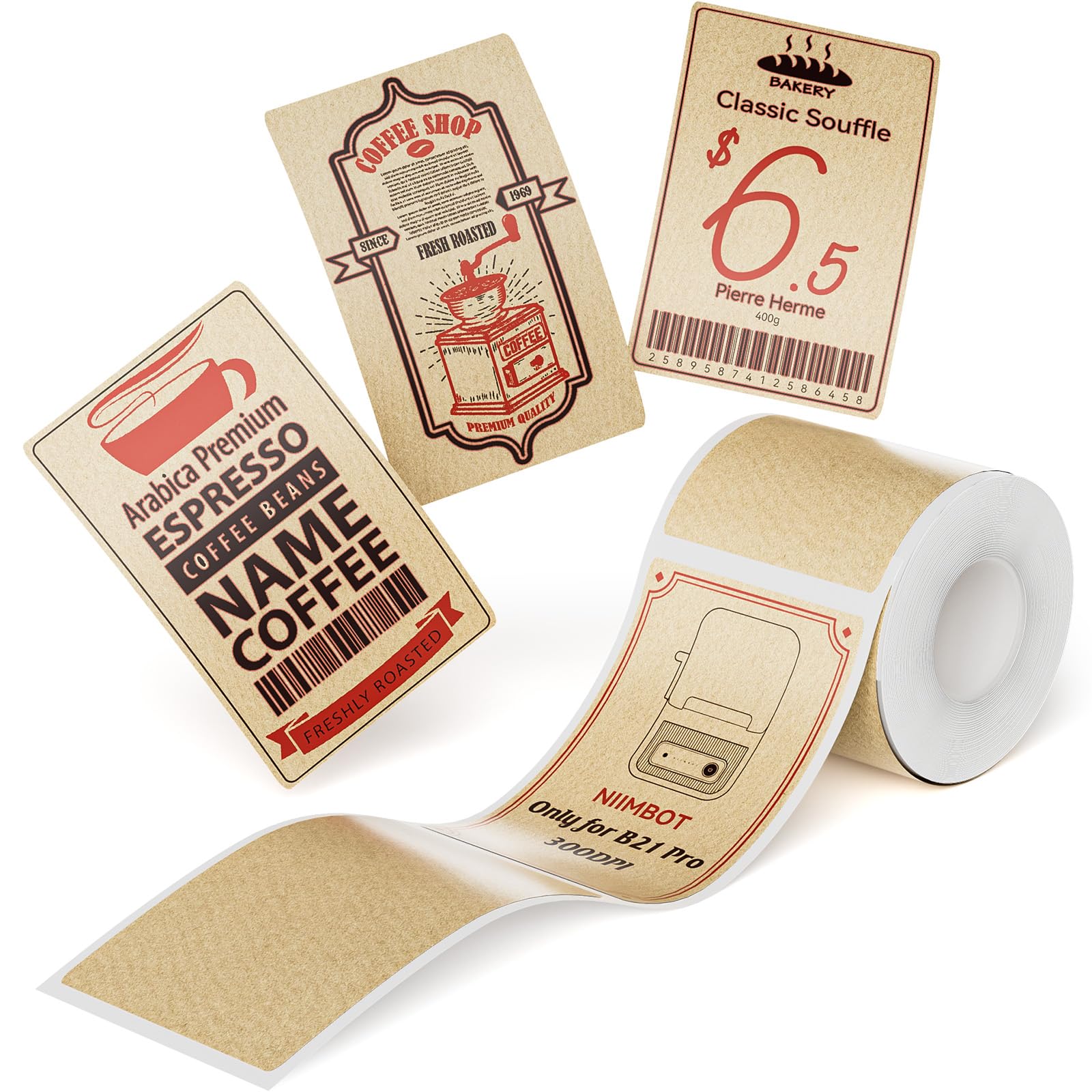 NIIMBOTRed&Black Labels, Refill Sticker Papers Only for B21 Pro 300DPI Label Maker, Dual Color Printing Stickers Good Idea for Schools,Business,Price Tags,Baking(2''x3.15''/50x80mm-Kraft Paper)