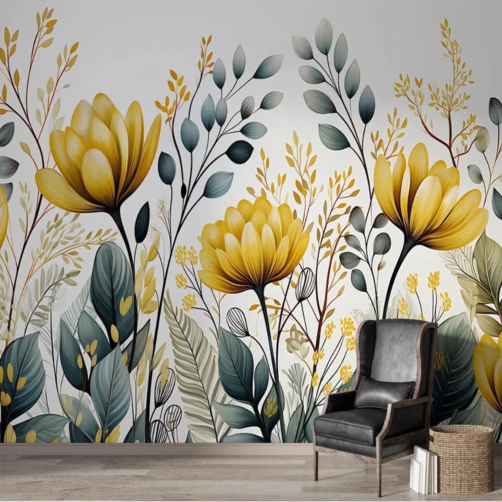 Papier peint dahlia jaune 3D mural autocollant moderne