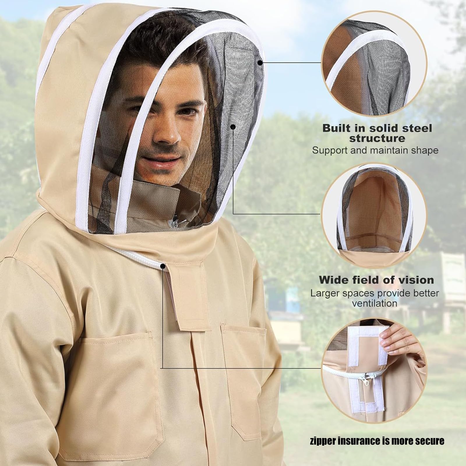 Tuta da Apicoltore Protezione per Tutto Corpo Guanti ventilati in Misto Cotone Attrezzatura per Velo Staccabile per la Raccolta Attrezzatura per Apicoltore per Tutto Corpo Guanti in Pelle
