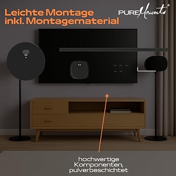 PureMounts PM-SOM-060 Stand Compatible with Sonos One and Sonos Play:1™, Height: 716 mm, Integrated Cable Management, Load Capacity: 3 kg, Black
