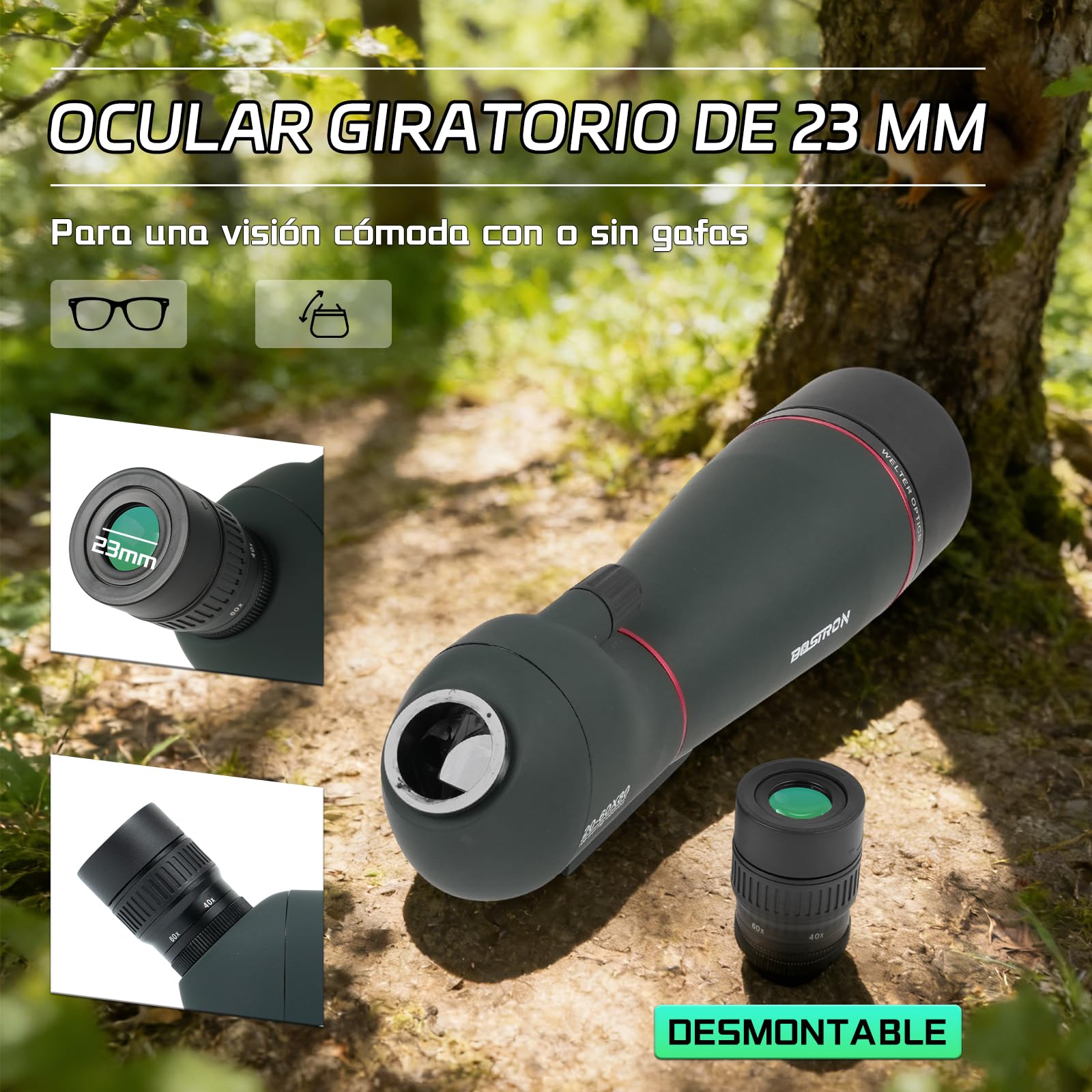 Catalejo Terrestre HD 20-60x80, Lente FMC Verde, Adaptador Móvil + Trípode, Portátil para Observar Aves, Caza y Paisajes
