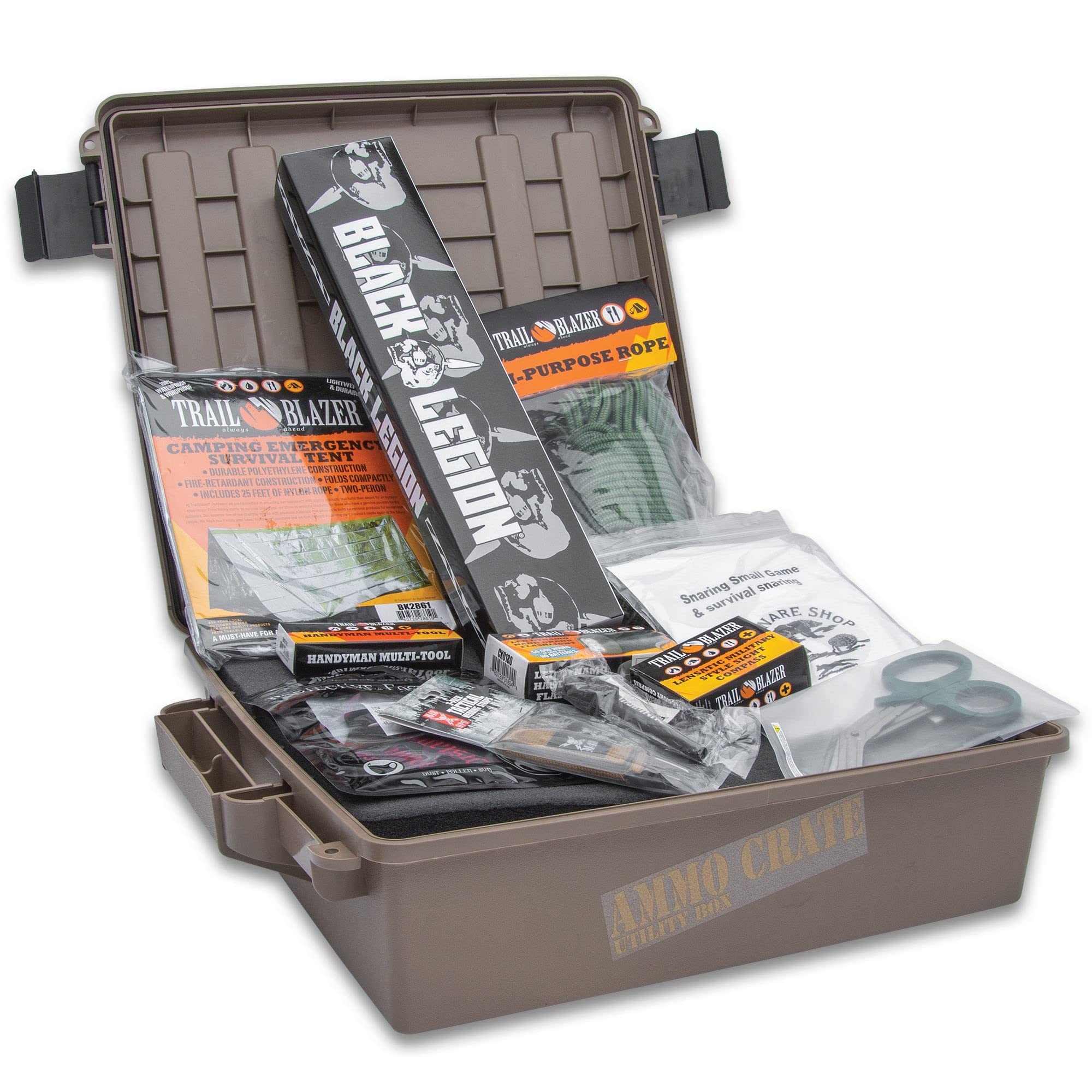 Doomsday Mystery Crate - Rugged Polymer Ammo Crate, Packed with Assortment of Survival, Outdoor, Emergency, Bug-Out and Other Gear, Worth a Combined $140 – Be Ready for Anything
