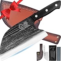 Vista 1 de Cuchillo de chef serbio de tanga completa, cuchillo de carnicero, cuchillos de cocina, juego con funda de cuero, para llevar, de carnicero (20.32 cm)
