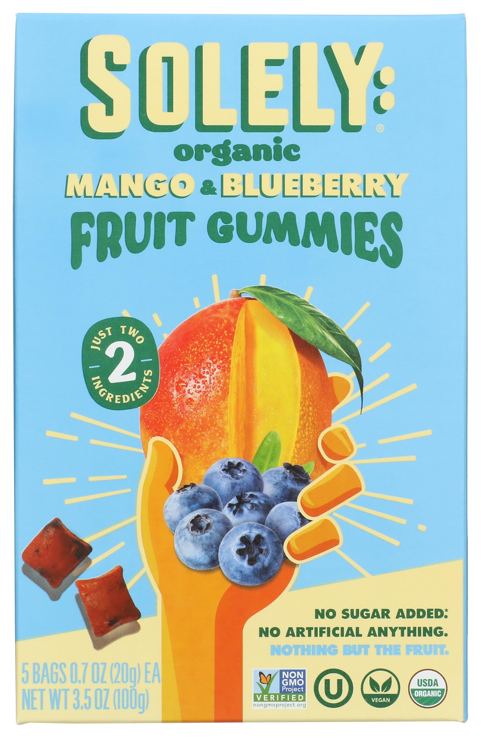 Organic Mango & Blueberry Whole Fruit Gummies (5 Bags per Box, 8 Boxes) - Real Fresh Fruit - Healthy Snacks for Adults & Kids - Non-GMO, Vegan Snacks, Shelf Stable - 40 Bags (3.5 oz)