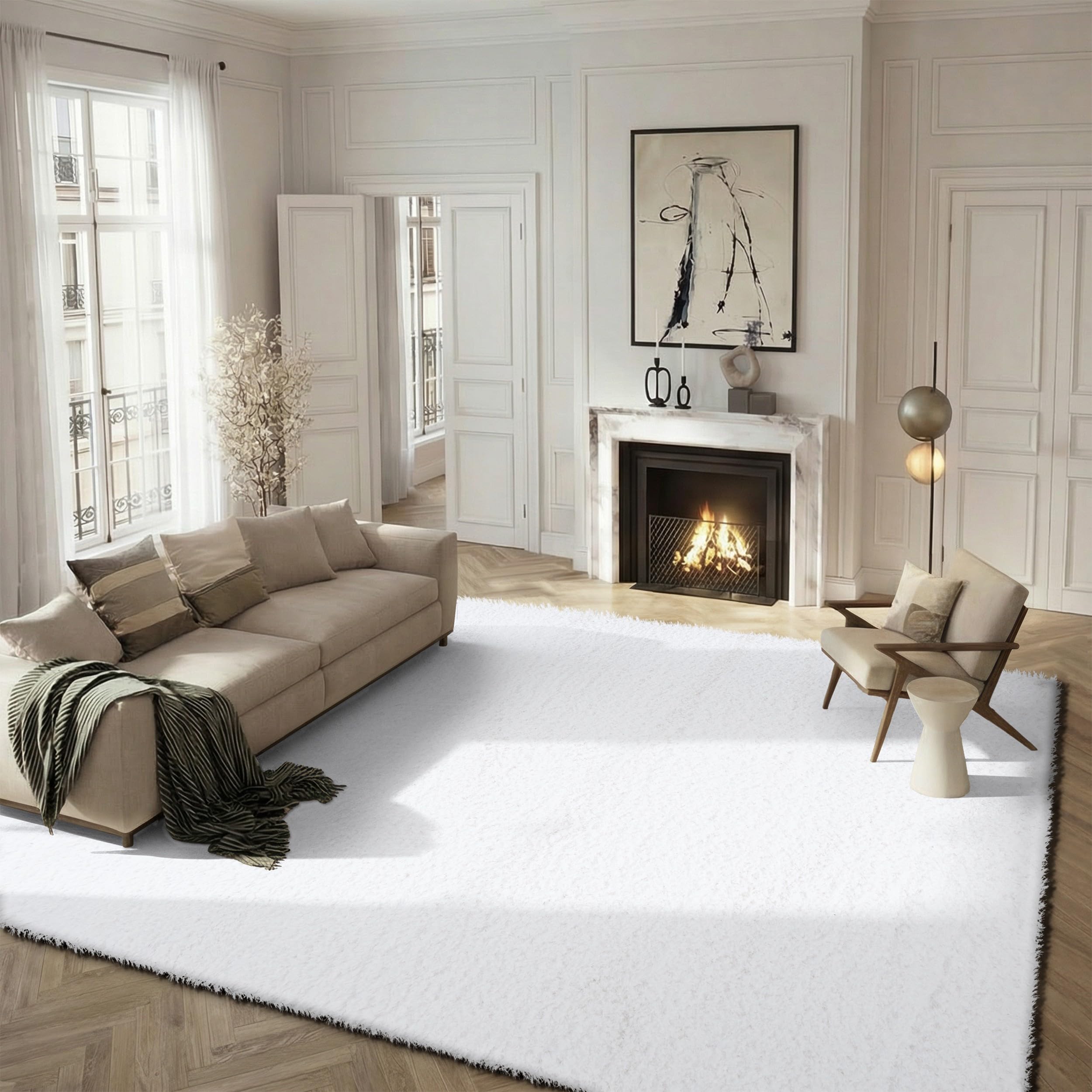 SAFAVIEH (サファビア)プラッシュエリアラグ アイボリー/グレー Amazon.com: SAFAVIEH Area Rug 8x10 - Polar Shag Collection - Large