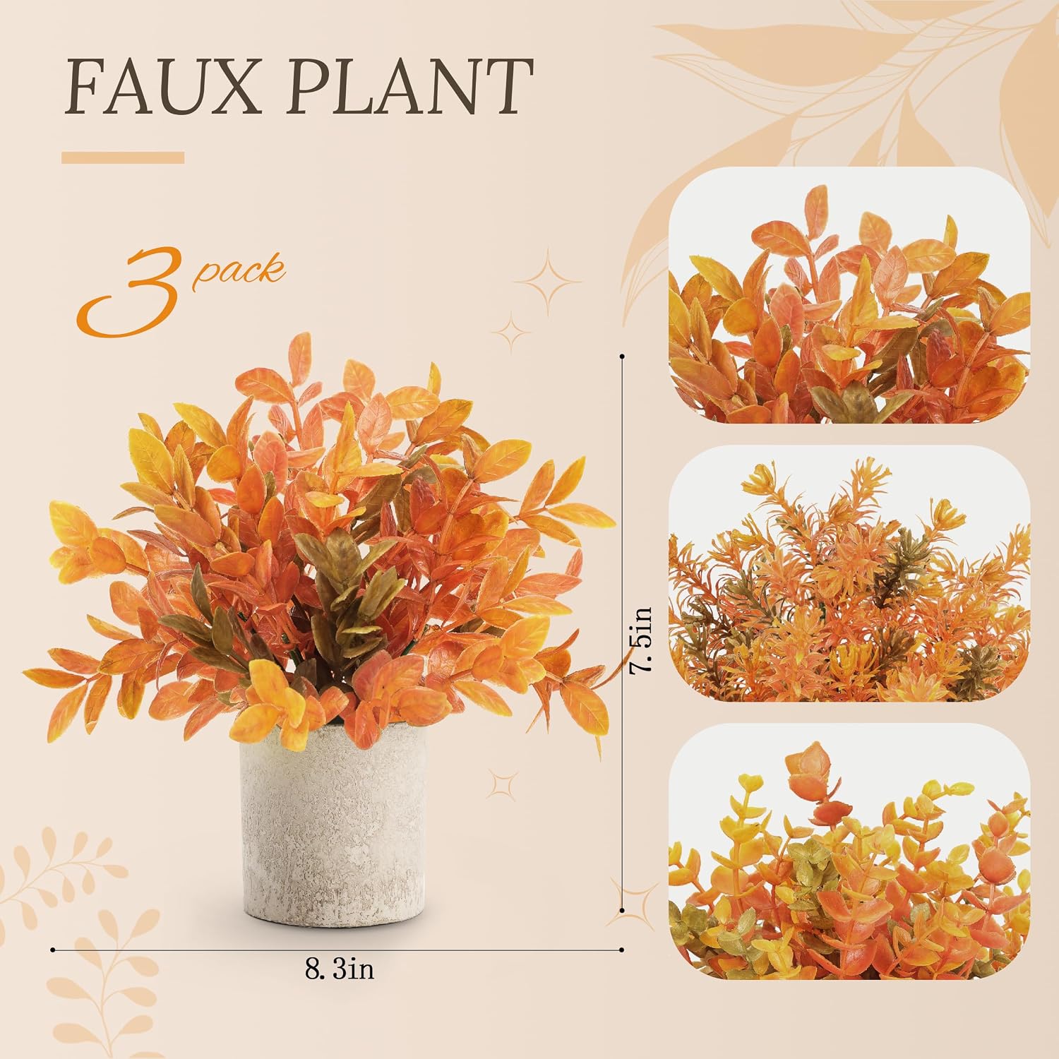 Condition photo showing New/Like New for der rose 3 pack fake plants artificial plastic eucalyptus in pot for home office desk bathroom farmhouse table decor indoor warm orange accent