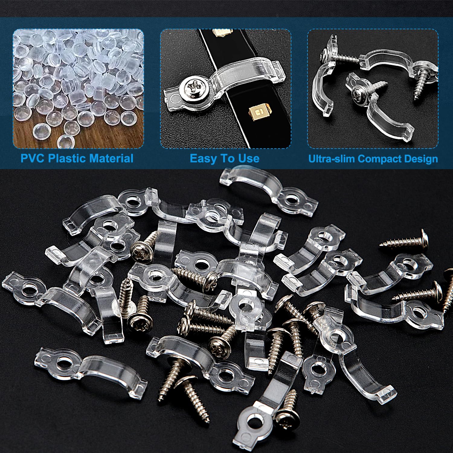 VooGenzek 200 PCS 10mm Light Strip Clips, LED Strip Light Mounting Clips, Strip Light Mounting Brackets, with Screws - Image 3