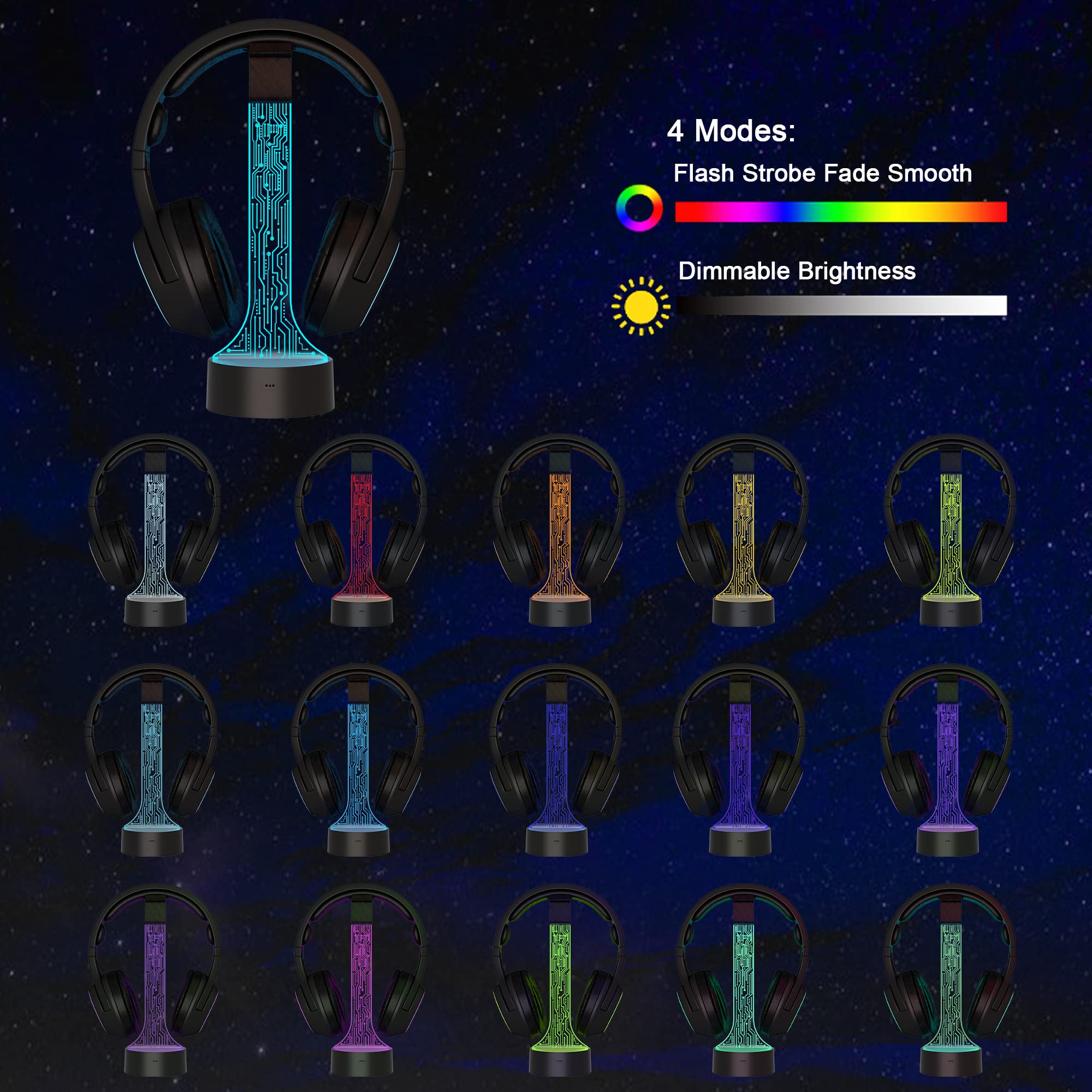 YuanDian Leuchtender Kopfhörerständer für Schreibtisch, Gaming Headset Halterung, RGB mit 16 farbigen Lichtern für Spielzimmer Dekoration, Coole Gamer Geschenke für Männer, Freund