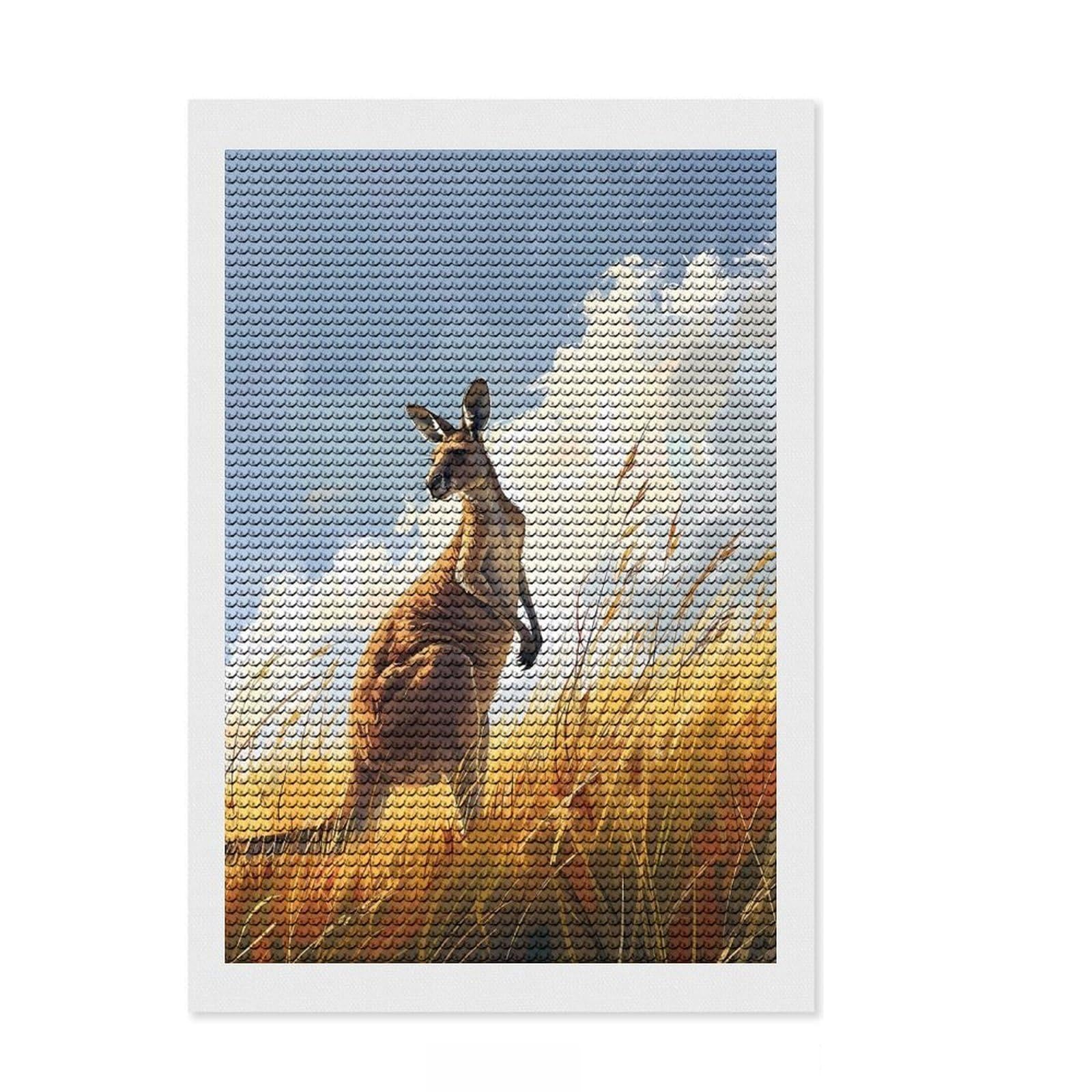 Junmoney Graceful Kangaroo Round Drill Diamond Painting 8"x12", for Creative Relaxation, Full Kit Included, Boho Decor, Gift Idea
