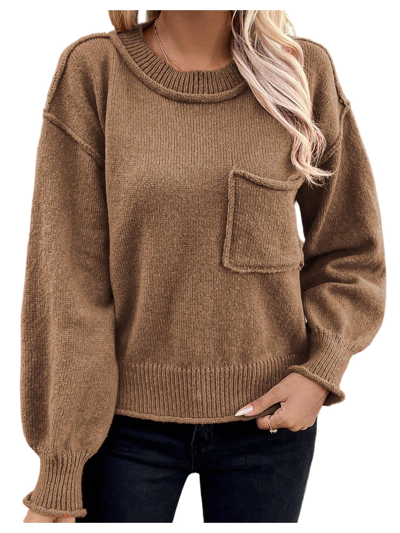 SOLY HUX Womens Long Sleeve Sweater Crew Neck Knit Pullover Jumper Tops Fall Winter Outfits