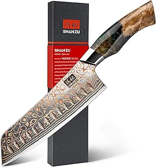 Damascus Santoku Knife 7 inch, Japanese Kitchen Knives Copper & Damascus Steel High Carbon 33 Layer Hand Forged Ultra Sharp Utility Chef Knife Professional Carving Knife with Maple Wood Handle