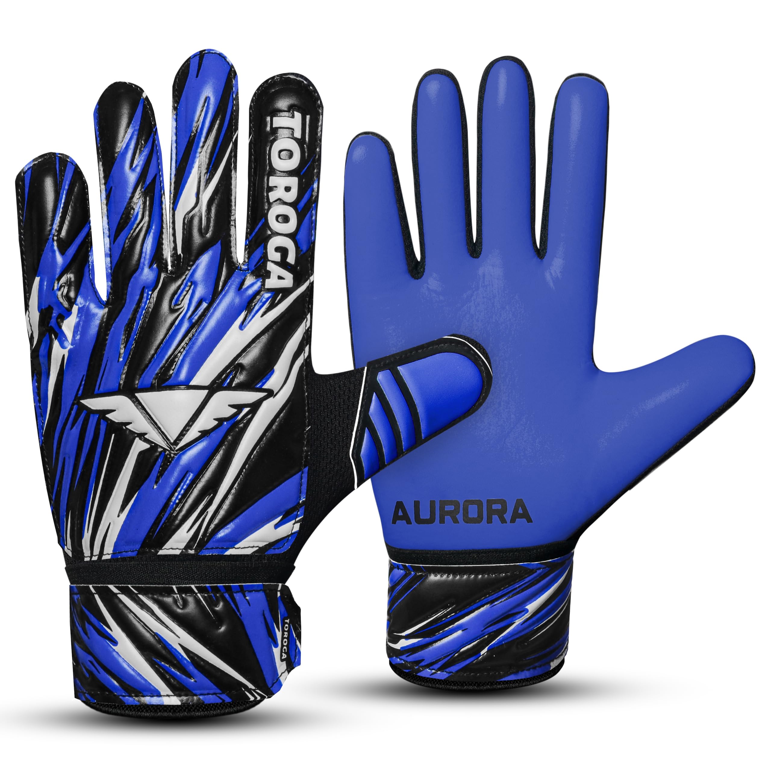 TOROGA Infinity Pro Junior Kinder Torwarthandschuhe – Fußballhandschuhe mit Grip-Latex, Fingerschutz & Doppeltem Handgelenkband – Für Jungen & Mädchen (Quiet Shade-Clematis Blue, 6)