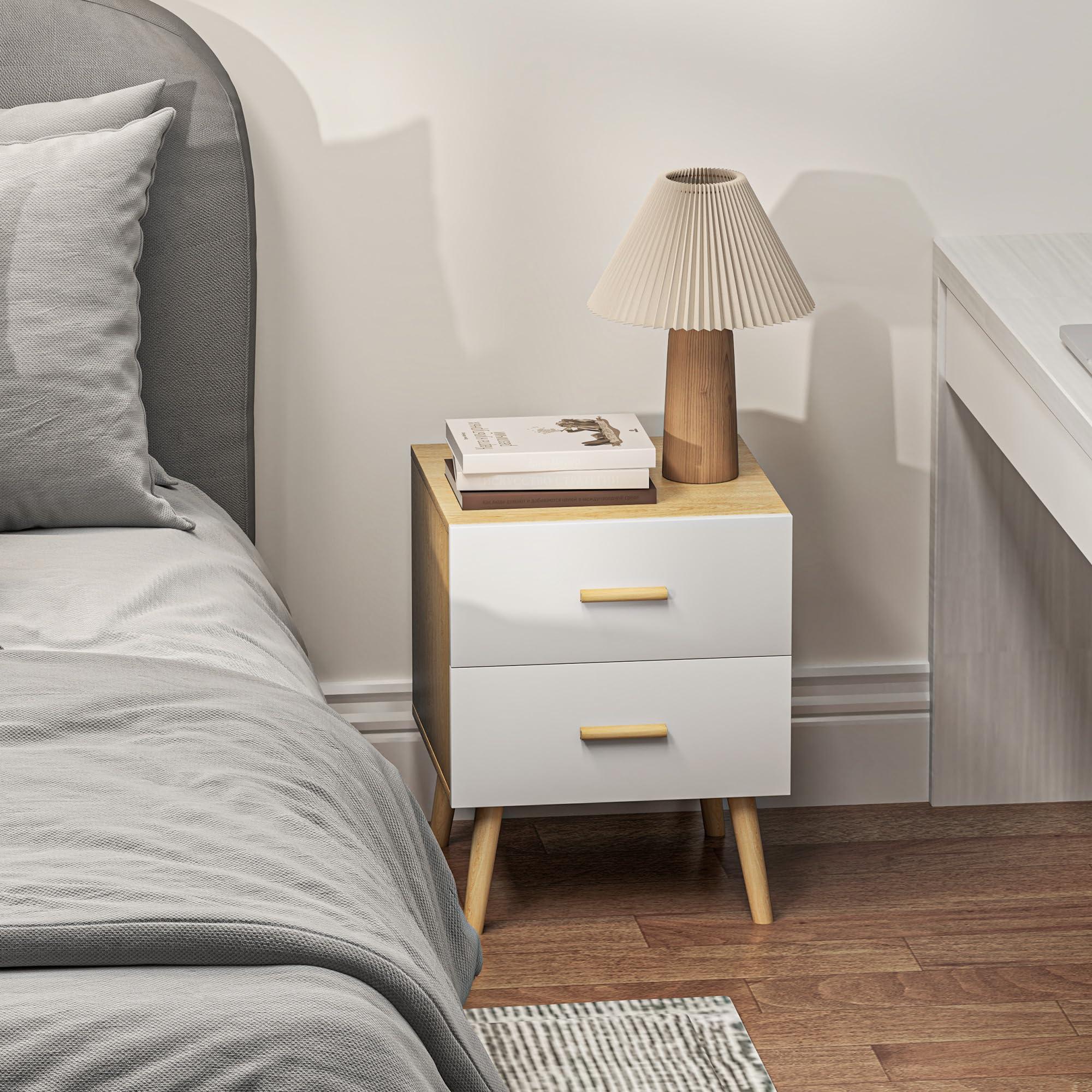 HOMCOM Mesita de Noche con 2 cajones, Estilo Moderno, para Dormitorio, salón, 40 x 40 x 50 cm, Roble