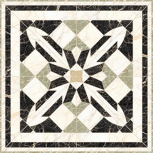 10PCS 12x12 Inch Vintage Black White Green Inlay Marble Look Floor Tiles Peel and Stick Removable Self Adhesive DIY Vinyl Flooring Stickers for Kitchen Bathroom Living Room Entryway Decor