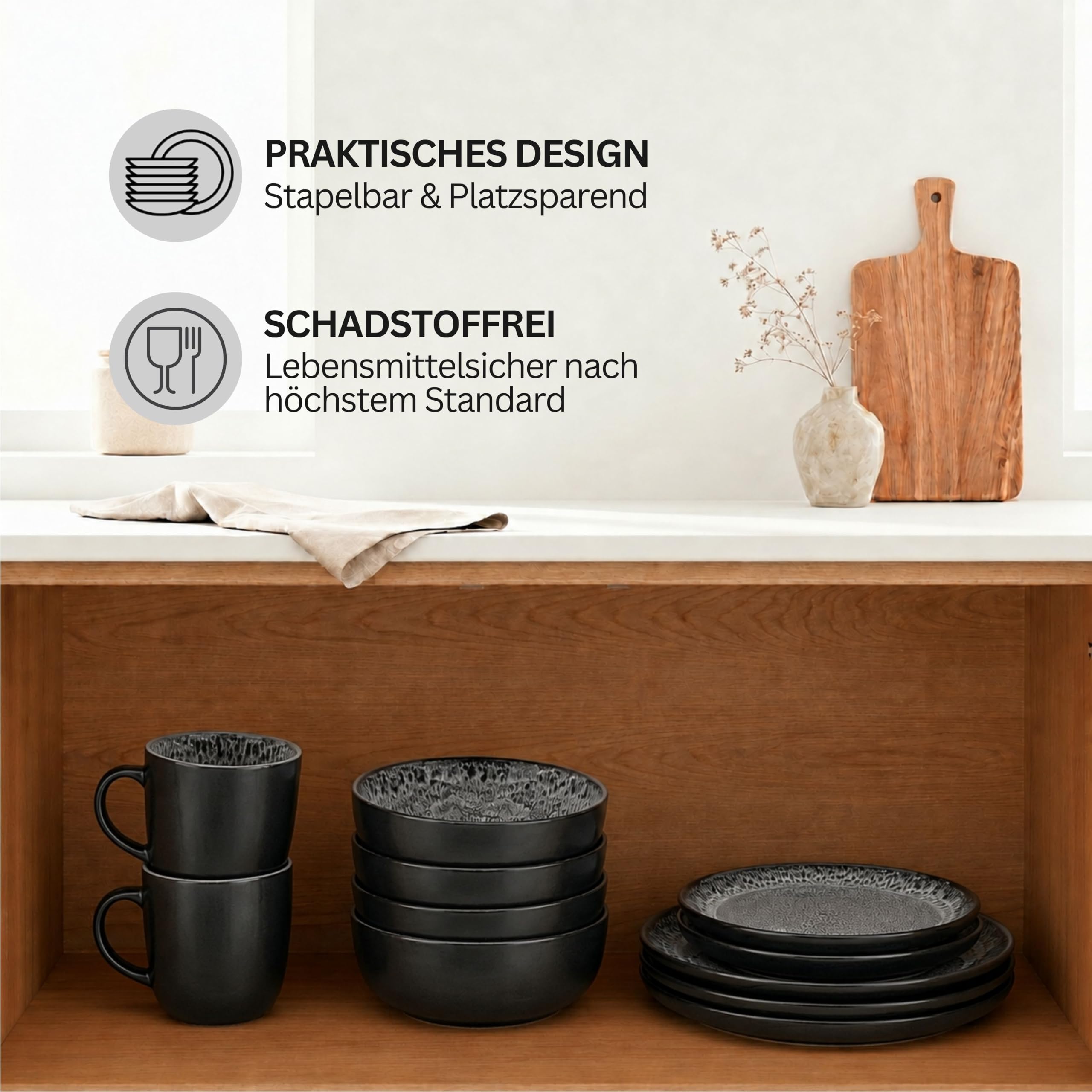 SÄNGER Sydney | Kombiservice 6 Personen, Teller Set Kaffeebecher Pastaschale 30 tlg, Steingut Geschirr Set spülmaschinen- mikrowellen- kratzfest, Geschirrset aus Steingut dunkel grau| VALUE COLLECTION