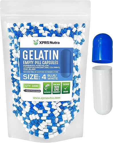 XPRS Nutra Cápsulas vacías de tamaño 4, 1000 cápsulas pequeñas de gelatina vacías  Cápsulas de píldora vacía expresa  Relleno de cápsulas de