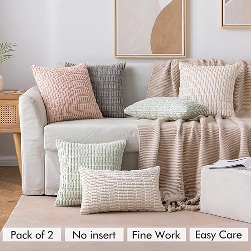 Miniatura 4 de MIULEE Paquete de 2 fundas de almohada decorativas de pana de 16 x 16 pulgadas, fundas de almohada suaves y bohemias a rayas, decoración moderna