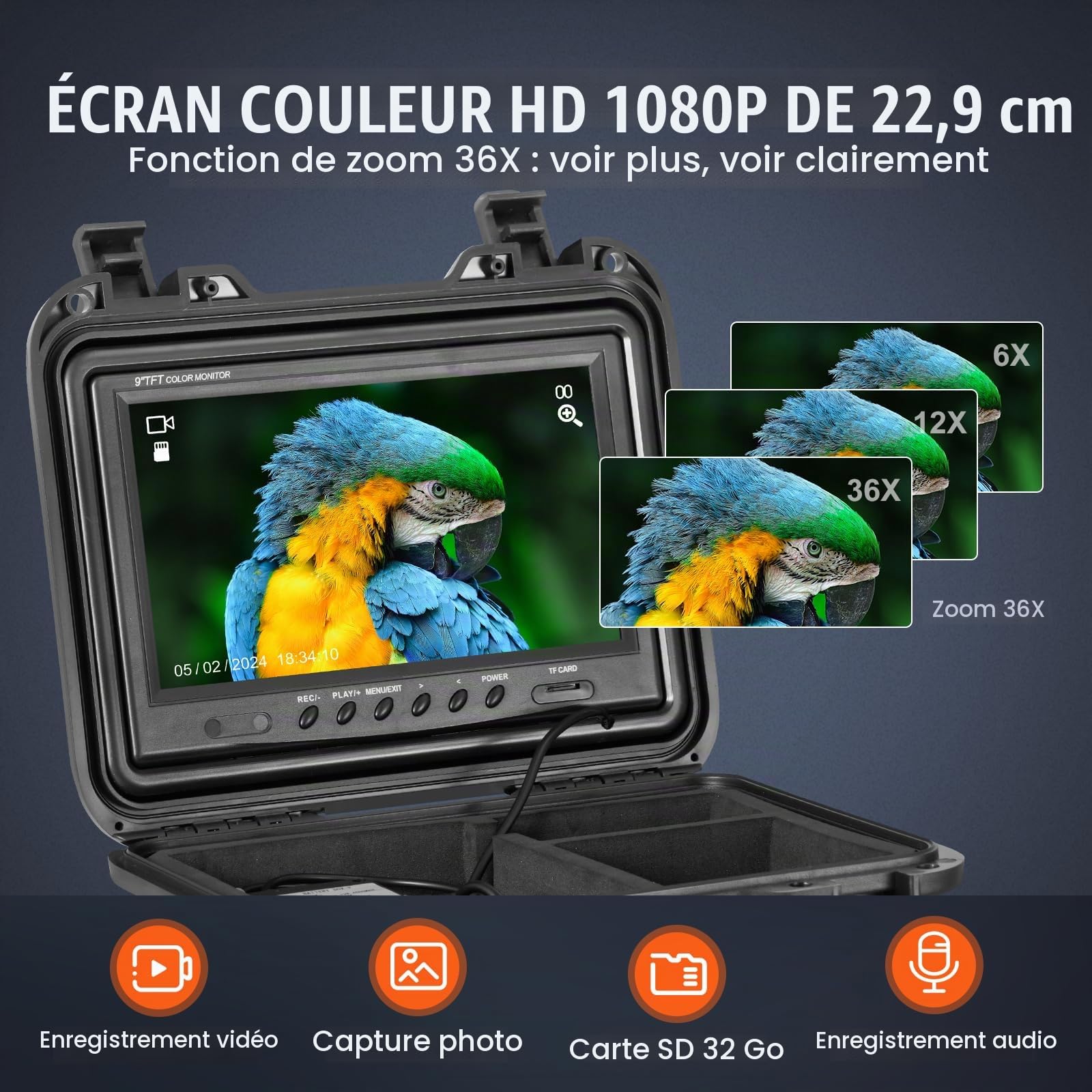 VEVOR Caméra Inspection Canalisation 30 m Endoscope Drain Auto-nivellement avec Écran 9'' 1080P, Zoom 36X, Étanche IP68, Lumière 12 LED, Carte SD 32 Go, pour Conduit, Égout, Plomberie, Tuyaux, Maison
