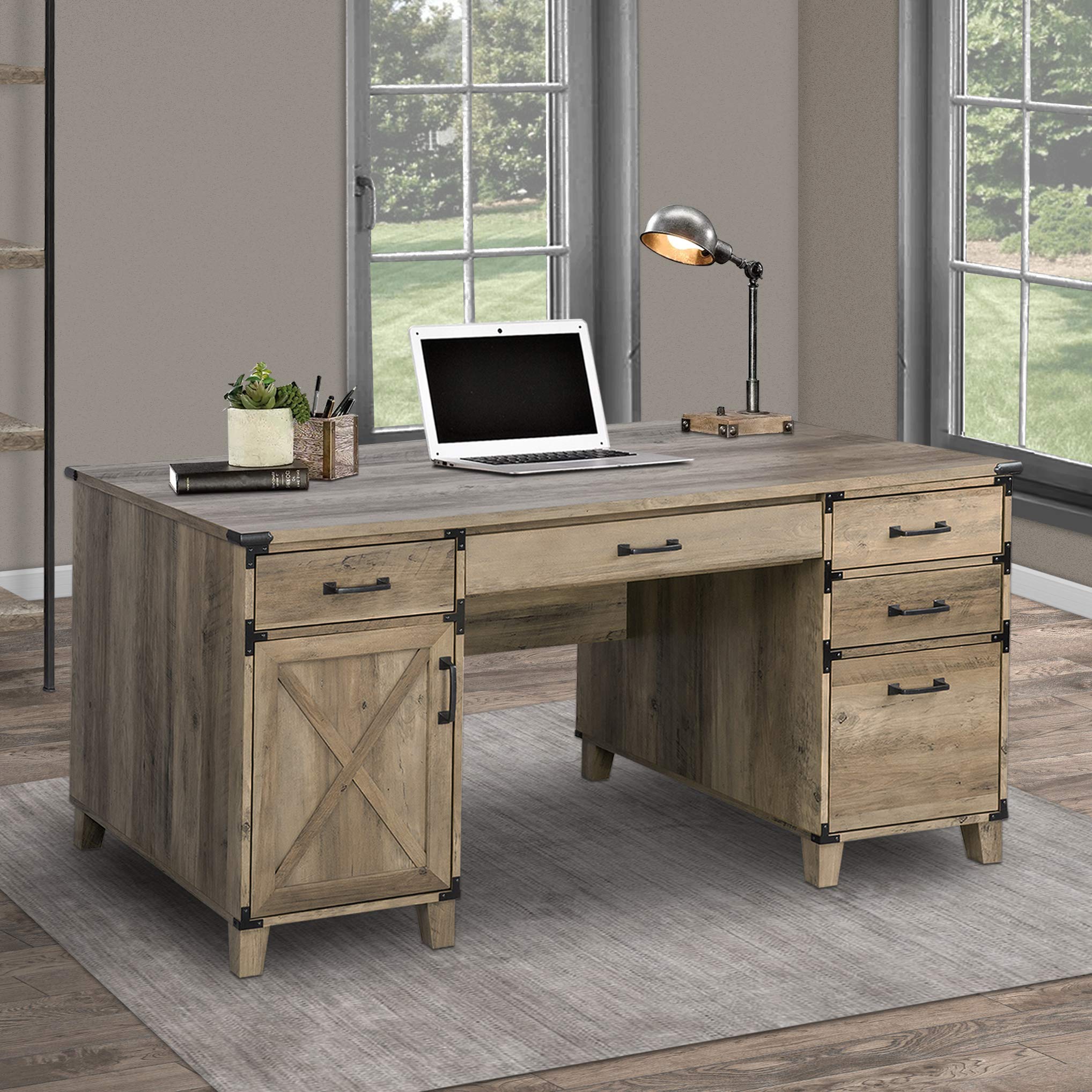 Oxford Execustive Storage Classic Office Desk, Rustic Oak