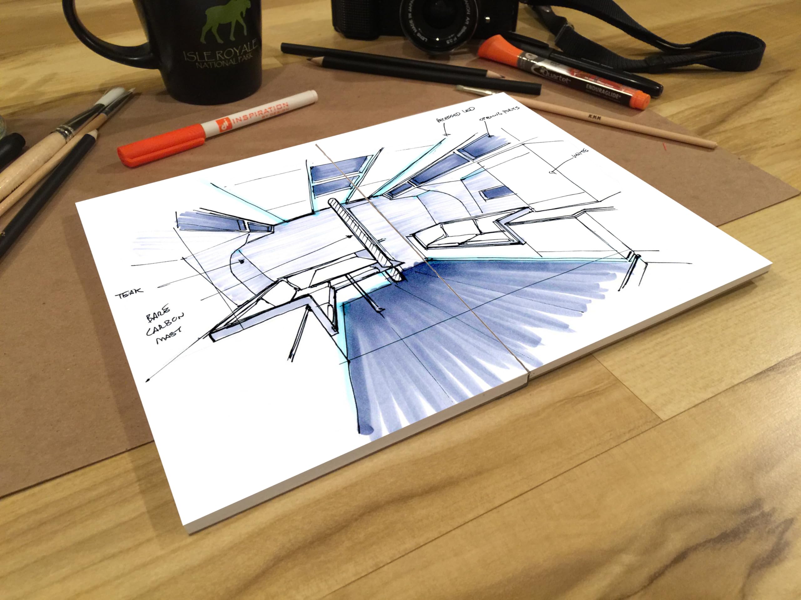 Design Ideation Lay Flat Sketchbook - Removable Sheets, Premium Paper, 8.5x11 Inches