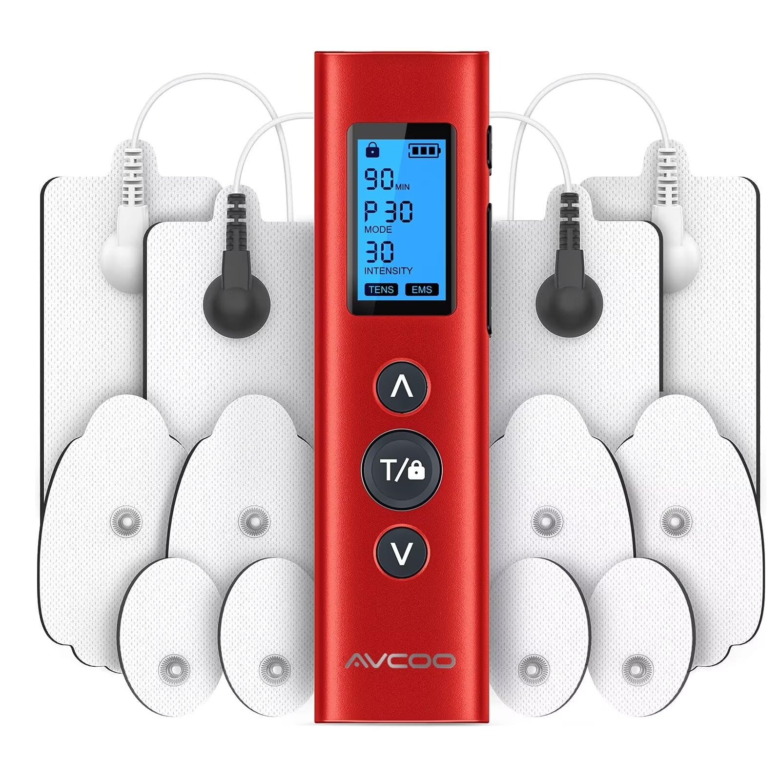 AVCOO 30 Modes TENS EMS Unit Compact Muscle Stimulator for Pain Relief Rechargeable Portable Dual Channel Muscle Stimulator