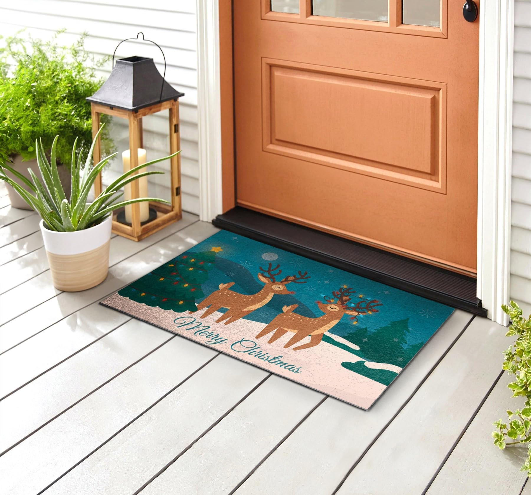 Tulup 90x60 cm Felpudo para balcón Tapete para Zapatos Antideslizante Felpudo Exterior Pequeño Felpudo Felpudo Delante de la casa - Renos de Navidad