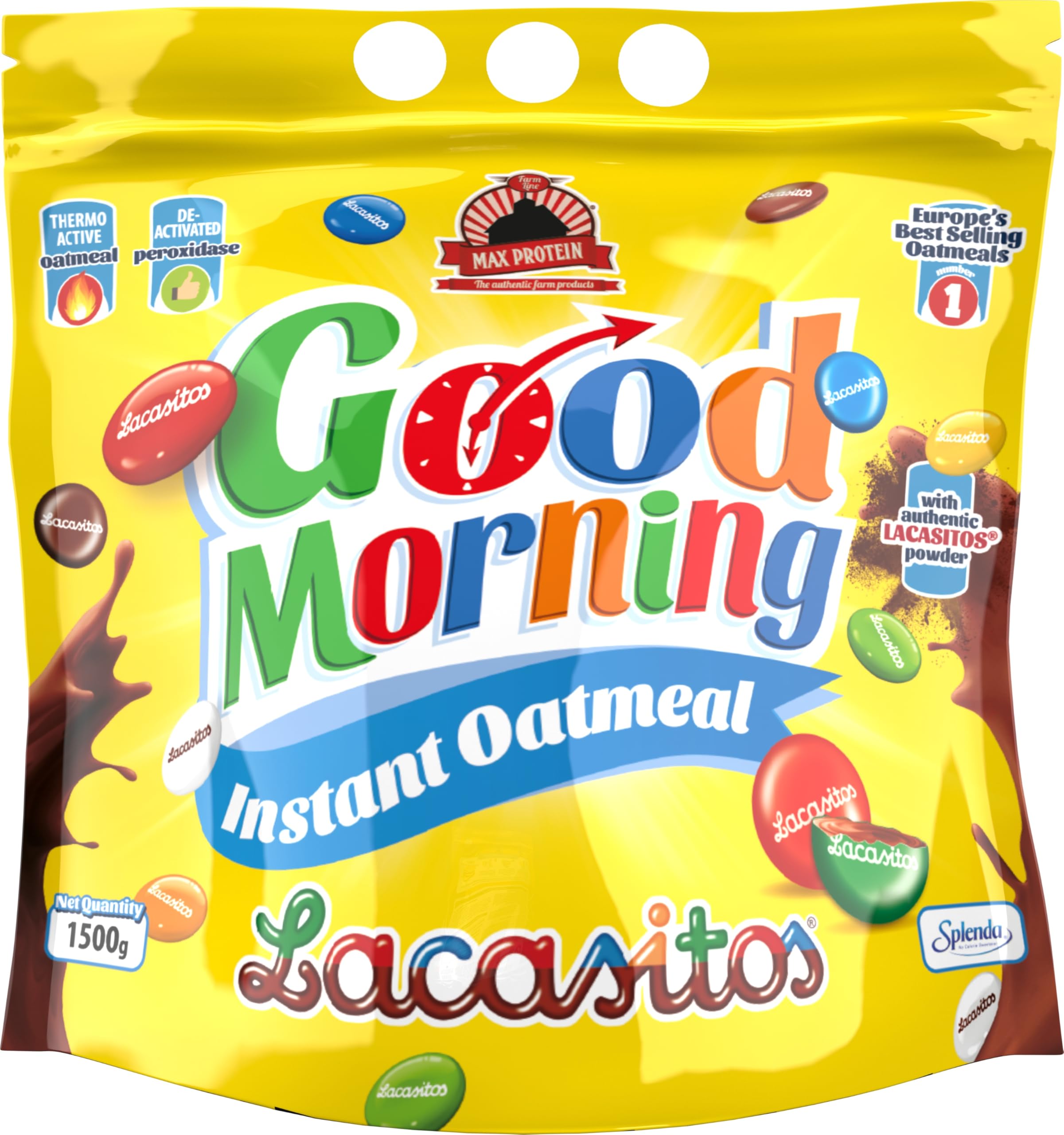 MAX PROTEIN - Harina de Avena Sabor Lacasitos con Toppings 1,​5 kg – Avena en Polvo, Fuente de Proteína para Batidos, Pancakes y Desayunos Fitness