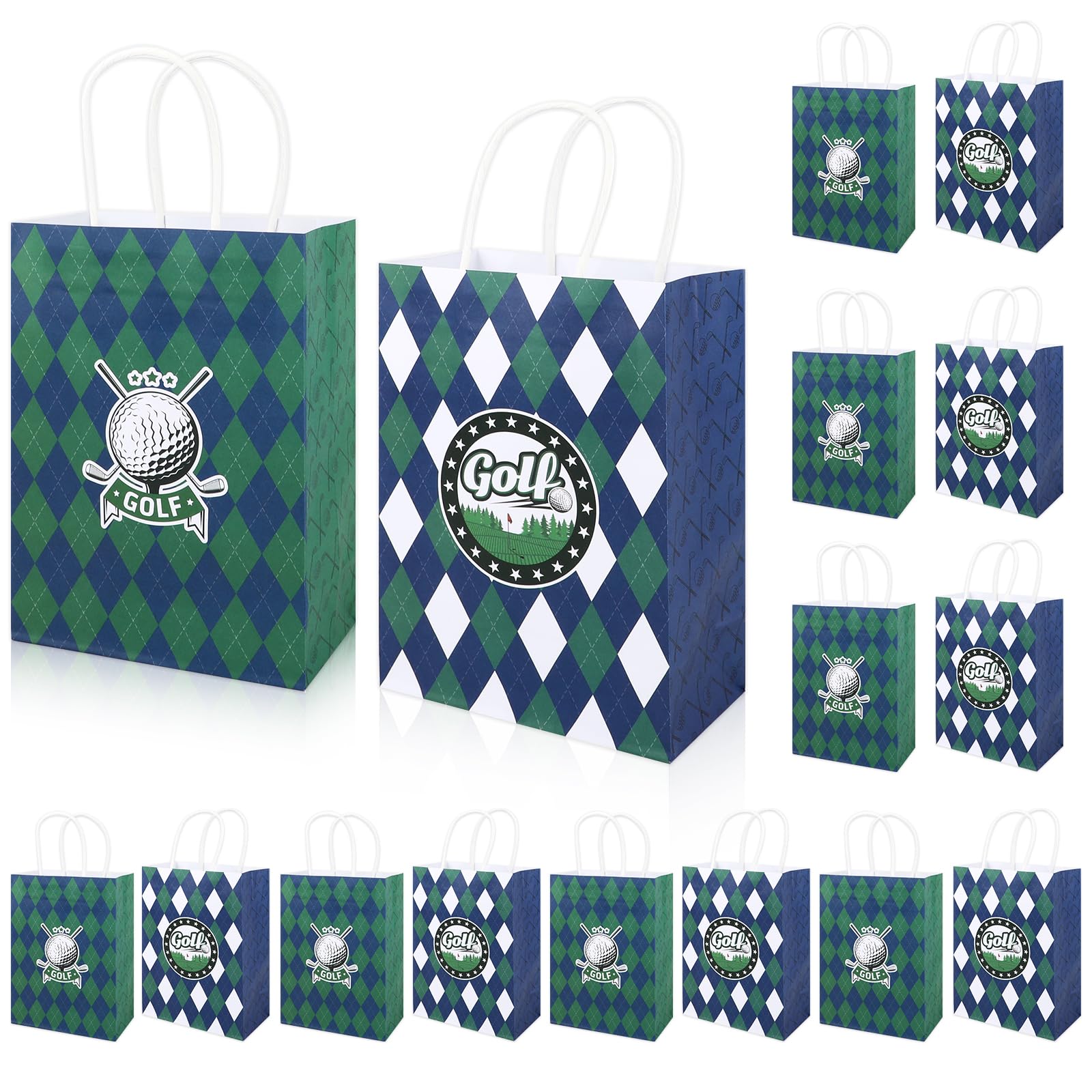 Ktxaby 16PCS Golf Party Favor Bags,Golf Themed Gift Bags with Handles,Golf Games Day Paper Bag Sports Goody Bag for Birthday Party Supplies