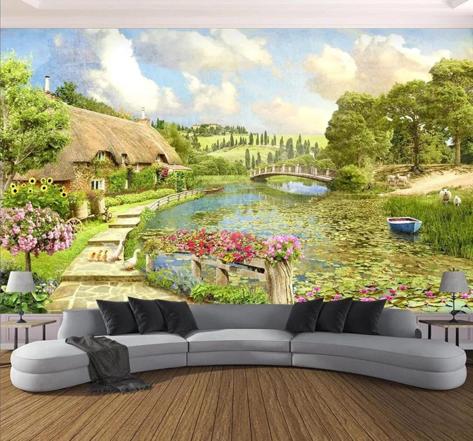 XLMING Fresh Green Countryside Pastoral Scenery 3D Wallpaper Luxury Silk Study Dining Feature Sofa Grey Bedroom Living Room Tv Decorative Wall-400cm×280cm
