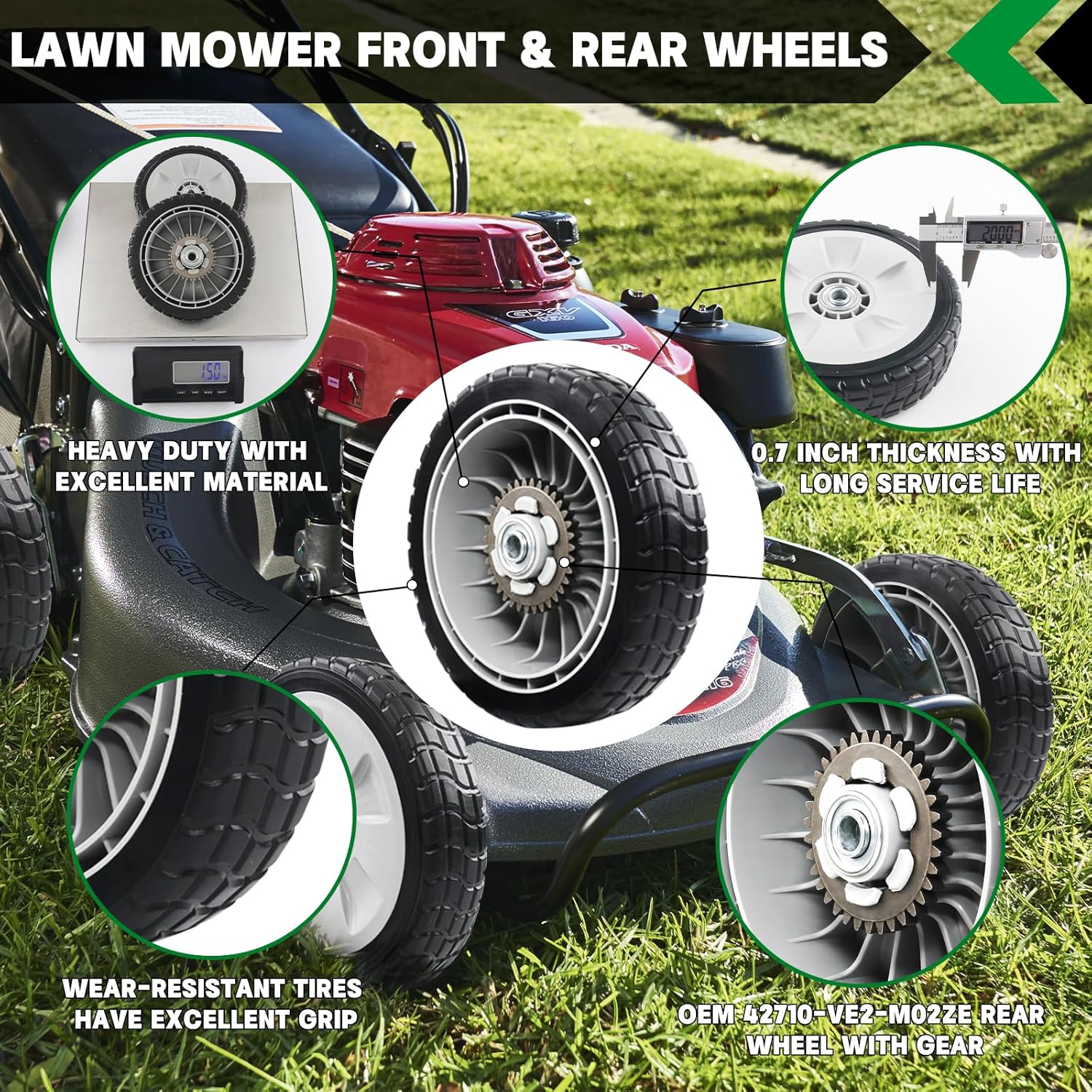 CheeMuii HRR216 Lawn Mower Drive Wheels Kit 2 Pcs Rear Wheels 42710-VE2-M02ZE Replace for Honda HRR216 HRS216 HRT216 Walk-behind Lawn Mower